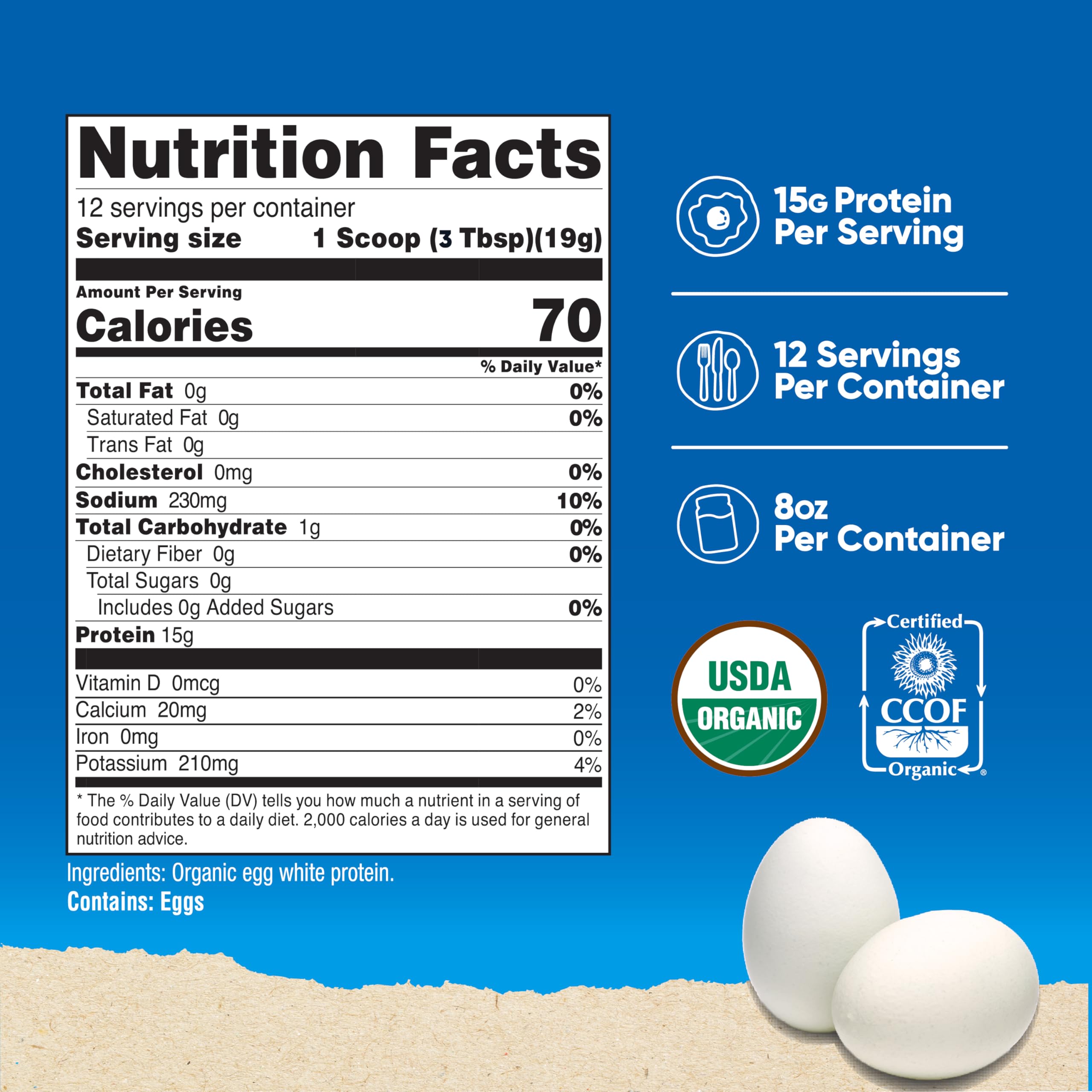 Nutricost Organic Egg White Protein Powder 8oz (Unflavored) - 15g Protein Per Serving, GMO-Free, Gluten Free, Keto & Paleo Friendly - Perfect for Smoothies, Baking & Post-Workout Recovery