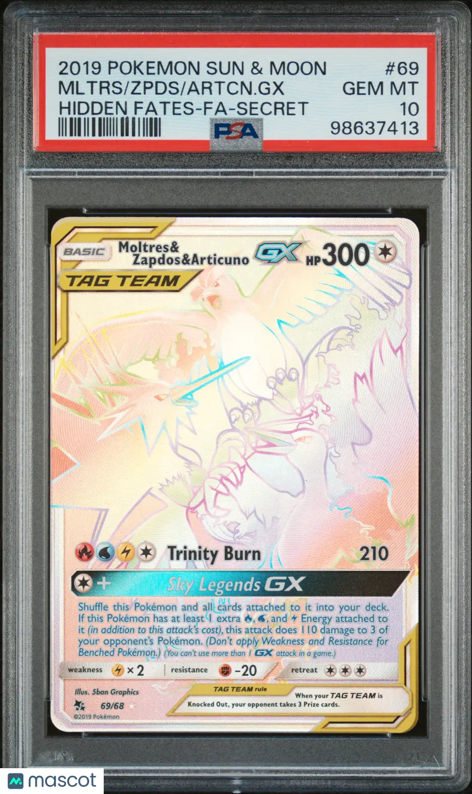2019 Pokémon Sun & Moon Zapdos & Moltres GX Hidden Fates Secret Rare PSA 10 Graded Card - Perfect for Collectors, Gaming & Investment
