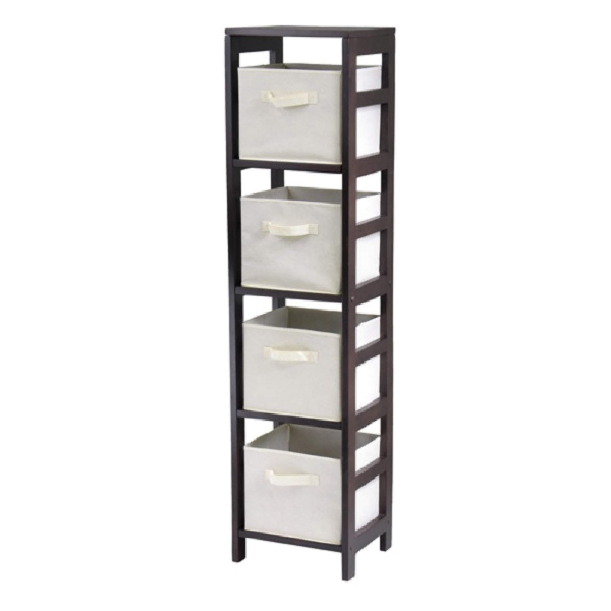 Modern 5-Piece Espresso Brown & Beige Storage Shelf and Basket Set - 54.75