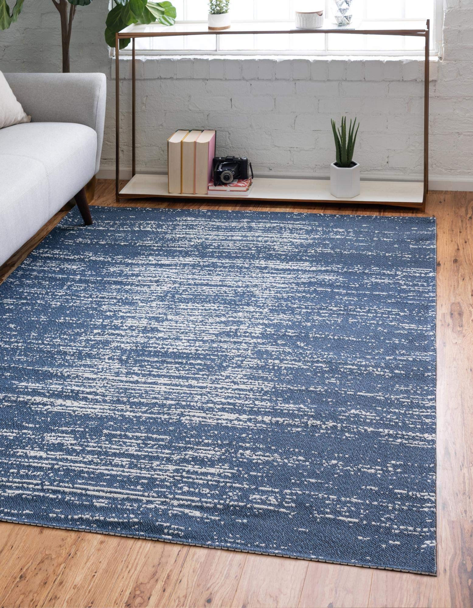 Georgia Collection 5' x 8' Navy Blue Flatweave Area Rug - Soft Modern Farmhouse Rug for Living Room, Bedroom & Dining Room - Non-Slip Low Pile Rug Perfect for High Traffic Areas & Open Floor Plans