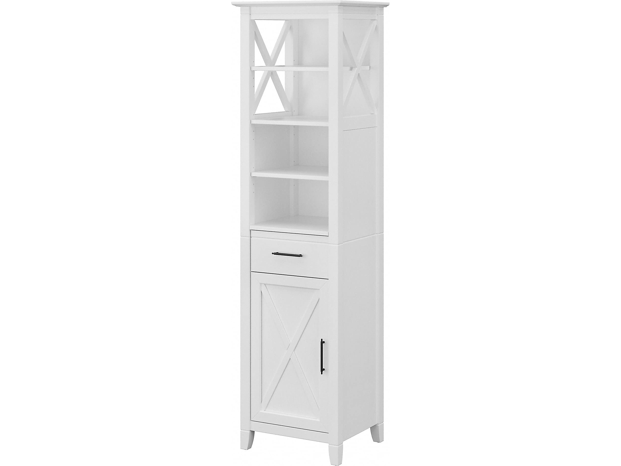 Bush Furniture Key West Tall Bathroom Storage Cabinet - White Ash Finish | Bathroom Organizer for Towels, Toiletries & Essentials | Space-Saving Storage Solution for Small Bathrooms