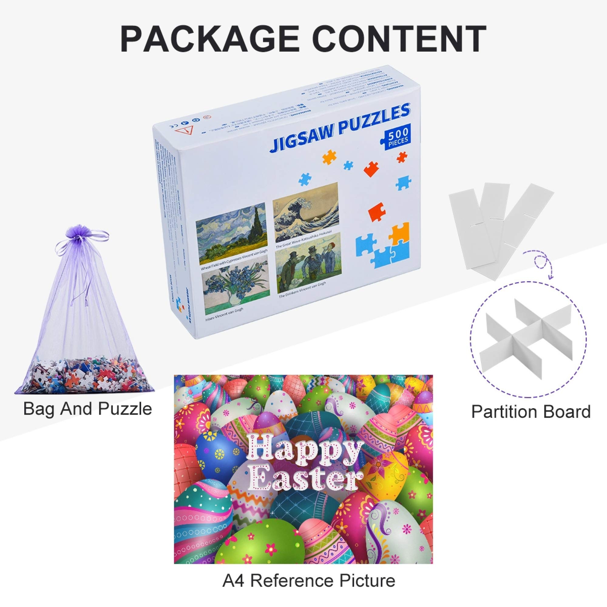 Happy Easter Eggs Jigsaw Puzzle 500 Pieces - Colorful Paper Puzzle Game for Kids & Adults - Fun Family Activity, Easter Party Game, Classroom Challenge, Gift Idea for Puzzle Lovers