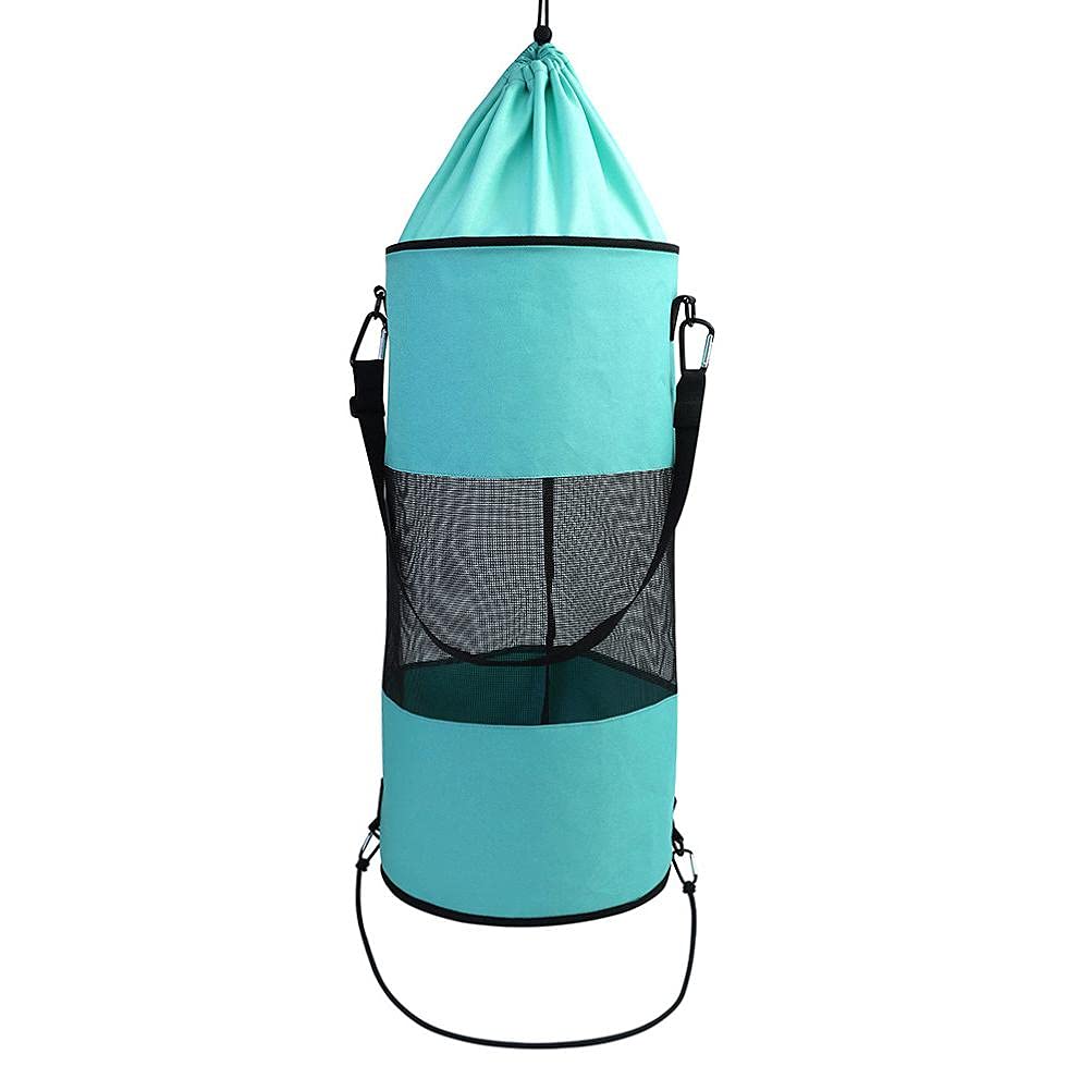 Maedack Reusable Mesh Trash Bag - Portable Outdoor Garbage Can for Boats, Camping, Kayaking & RV Travel - Durable Boat Trash Container for Pontoon, Camper, Car - Perfect for Fishing, Beach Trips & Outdoor Adventures (Blue)