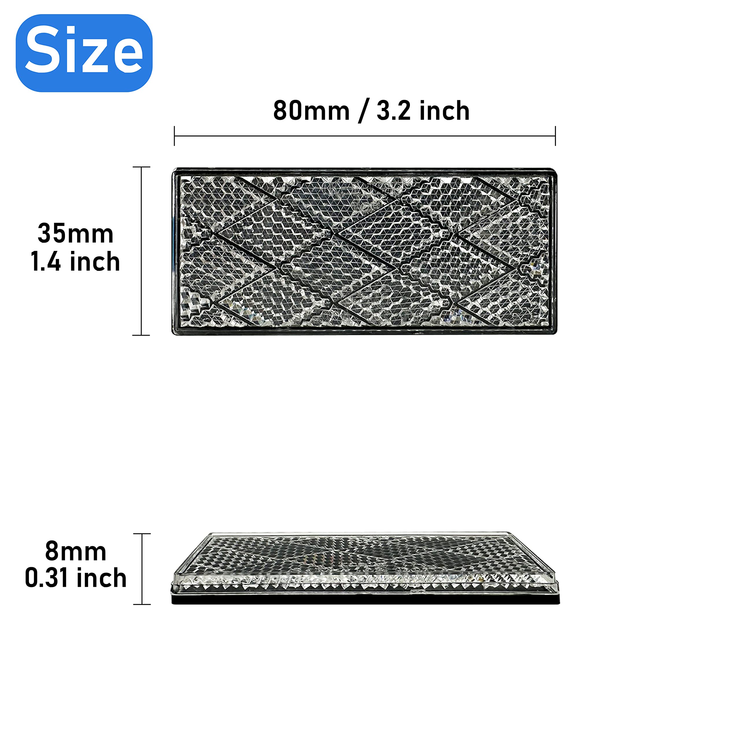 80X35mm Self-Adhesive Reflective Safety Stickers - Waterproof Rectangle Reflectors for Driveway, Mailbox, Trailer & Road Safety (Pack of XX) - Perfect for Night Visibility on Bikes, Signs & Hazard Zones
