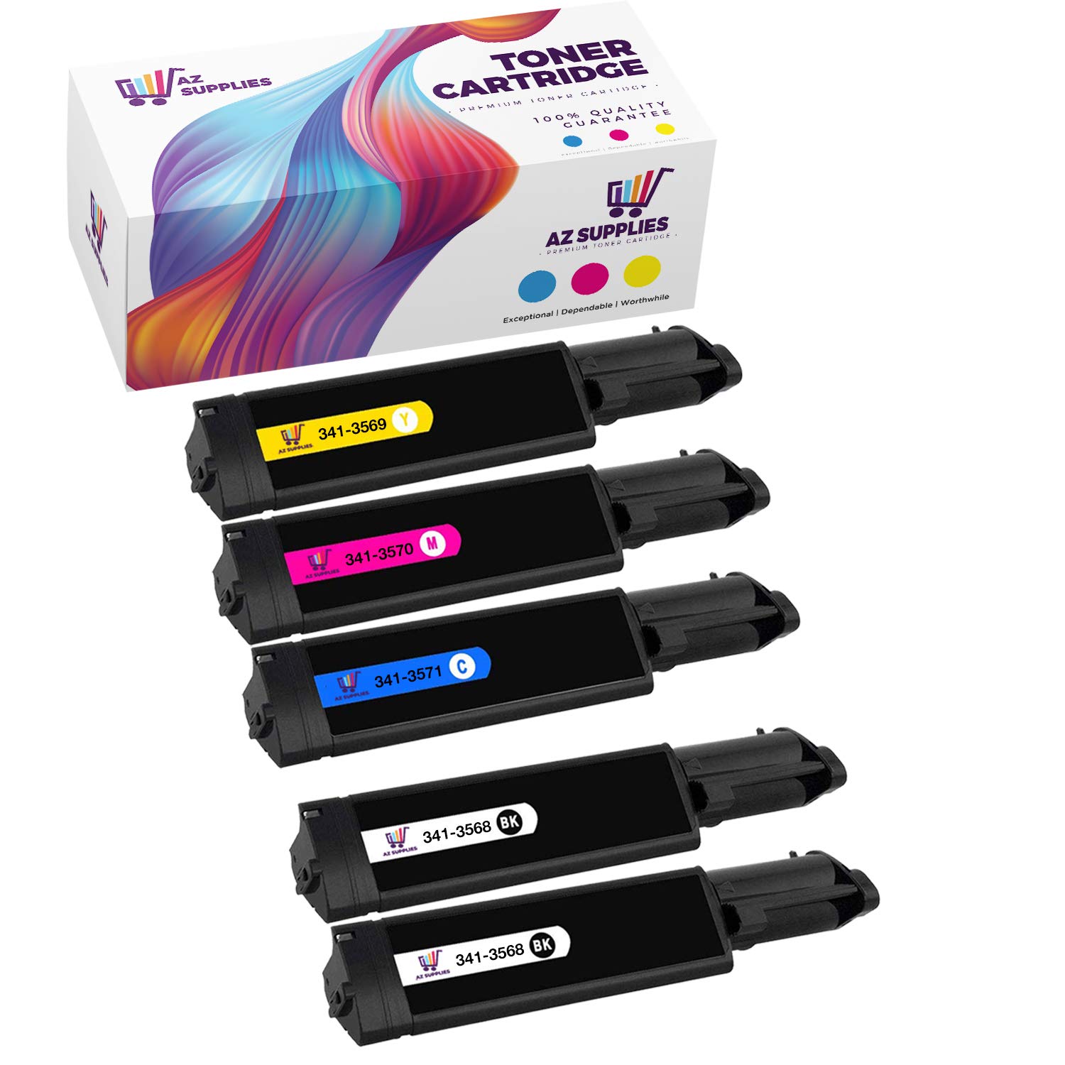 Compatible Toner Cartridge Replacement for Dell 3010/3010CN Color Laser Printer - 341-3568, 341-3571, 341-3570, 341-3569 Models (5-Pack: 2x Black, Cyan, Magenta, Yellow) | High-Yield Printing for Office & Home Use
