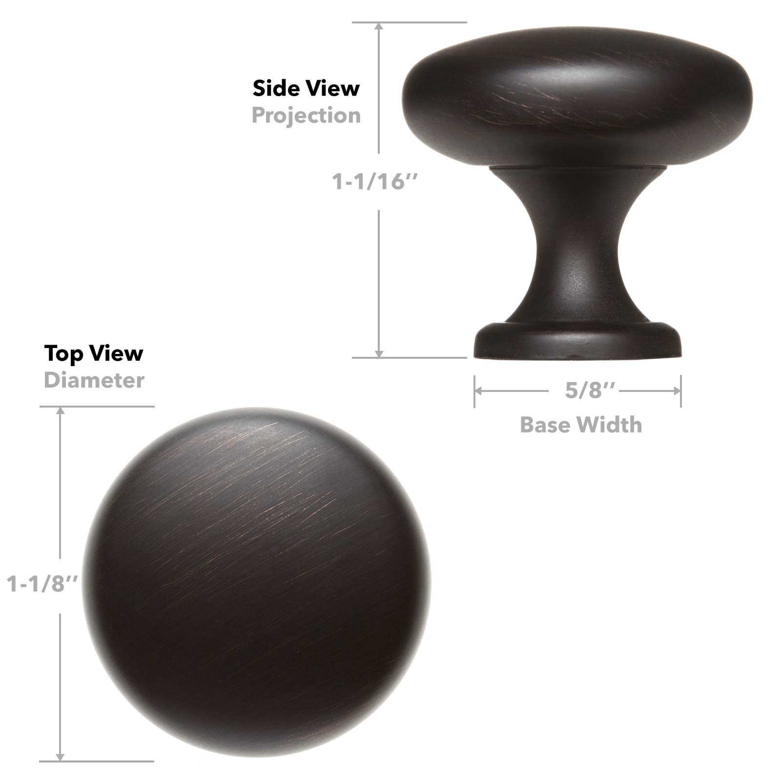 25 Pack Solid Bronze Cabinet Knobs - 1-1/8