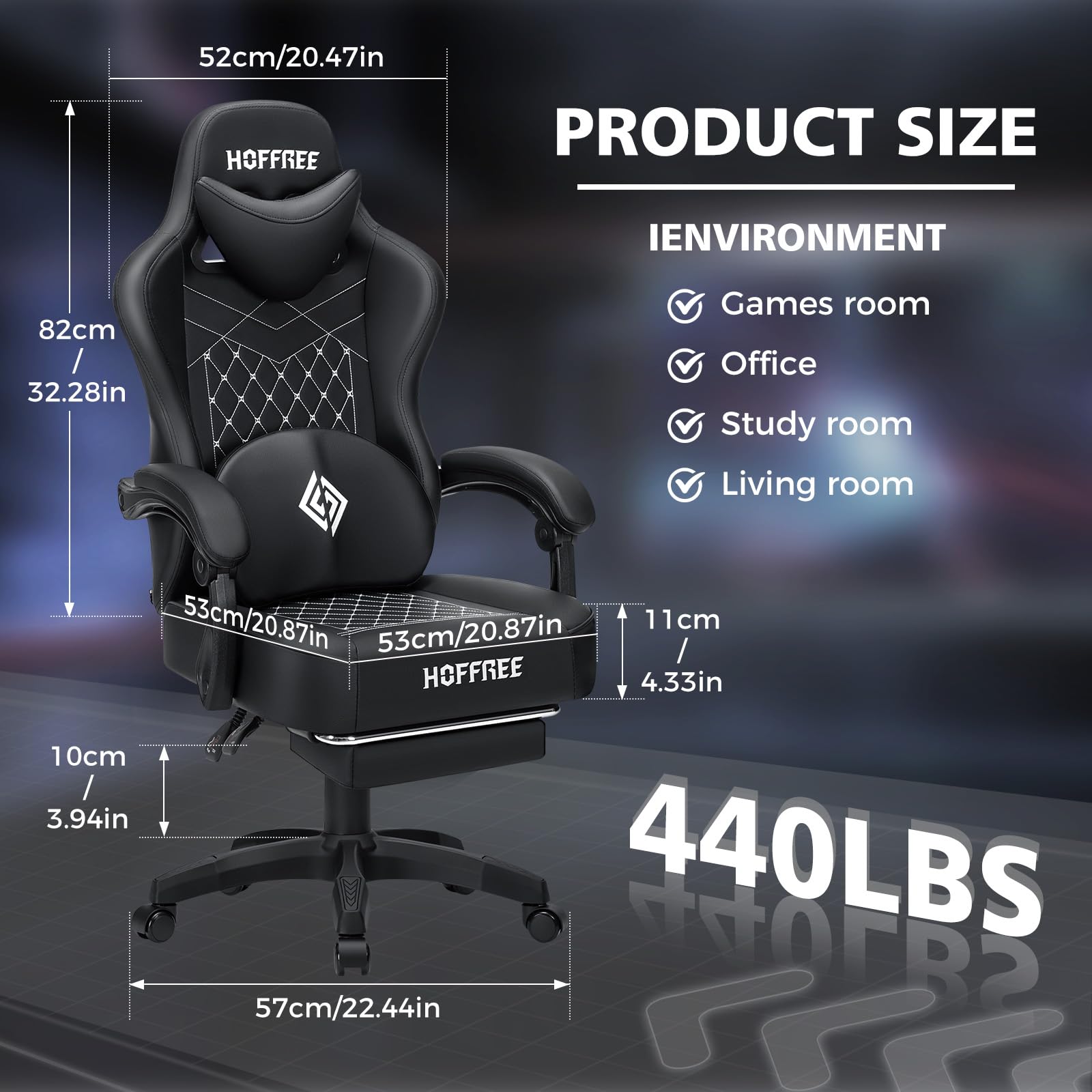HOFFREE Ergonomic Gaming Chair with Bluetooth Speakers, Massage & Footrest - High Back Reclining Computer Chair for Adults - Perfect for Gaming, Office Work & Home Use - Black