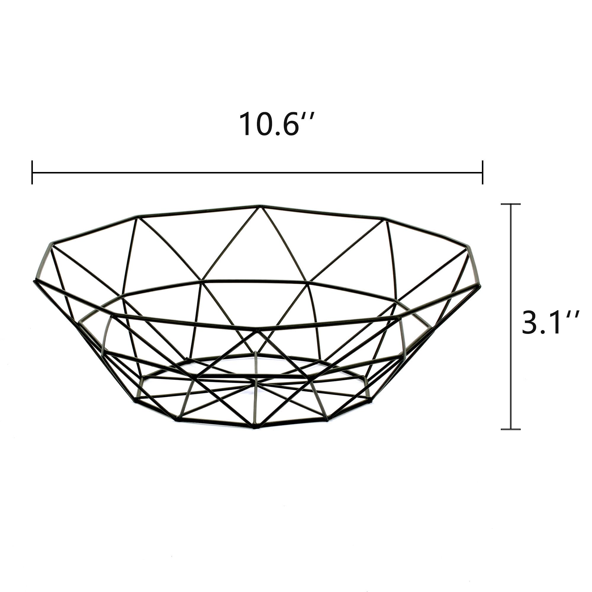 Modern Geometric Metal Wire Fruit Basket - Stylish Iron Art Kitchen Countertop Storage for Apples, Oranges & Bananas (Black) - Perfect for Dining Table, Pantry & Farmhouse Decor