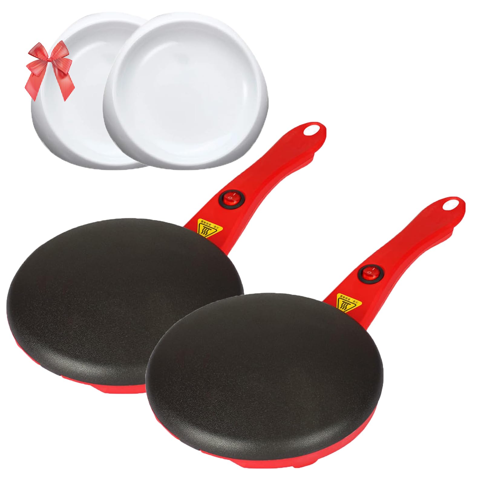 Non-Stick Electric Pancake Maker - 2-in-1 Crepe & Pizza Machine with Single Side Heating - Perfect for Breakfast, Brunch & Family Gatherings - Includes 2 Multipurpose Household Baking Pans (2-Pack)