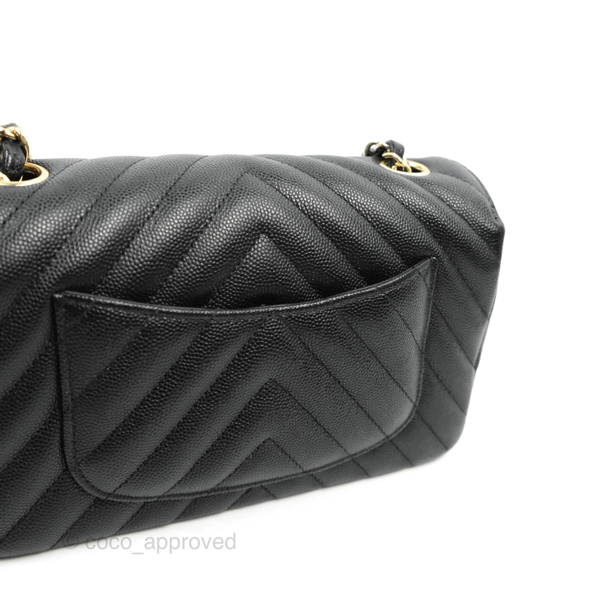 Chanel Chevron Mini Rectangular Flap Bag in Black Caviar Leather with Gold Hardware - Luxury Crossbody Purse for Women, Perfect for Evening Events & Date Nights