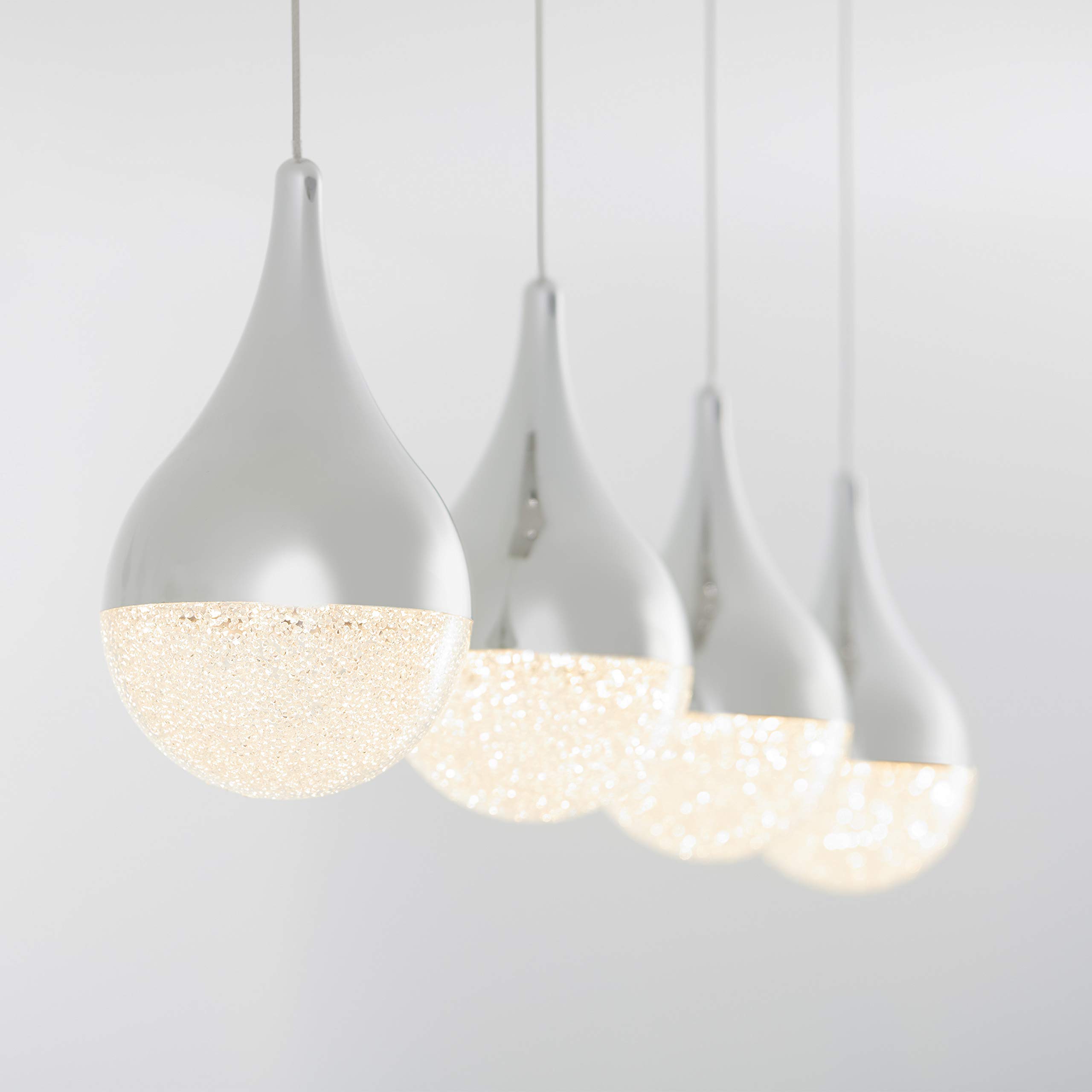 Artika PDT-4GL-RN 4-LED Glitter Pendant Light Fixture - 4 Lights, Silver Finish - Perfect for Dining Room, Kitchen Island & Bedroom Lighting