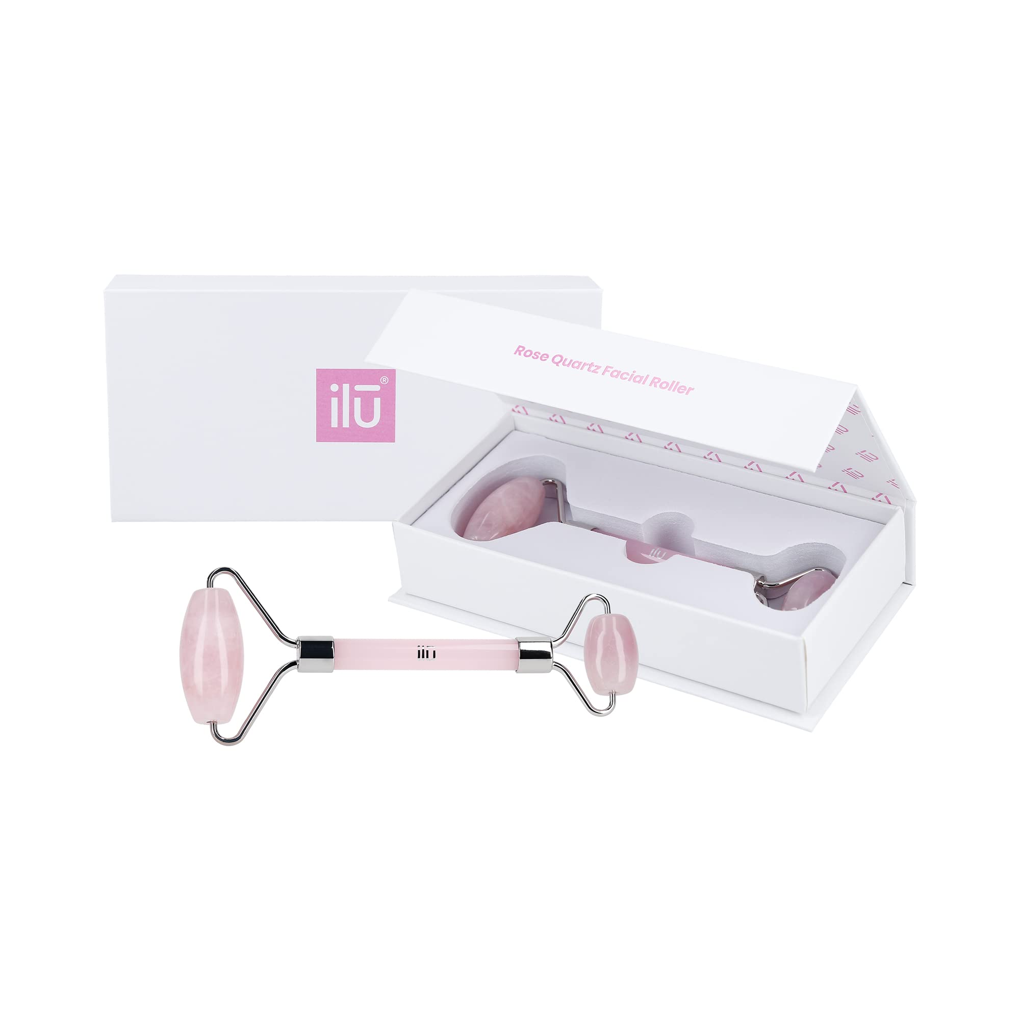 Rose Quartz Facial Roller for Face & Neck Massage - TB TOOLS FOR BEAUTY ILU MU Acc - Reduce Puffiness & Wrinkles, Improve Skin Care Routine, Perfect for Home Spa & Self-Care