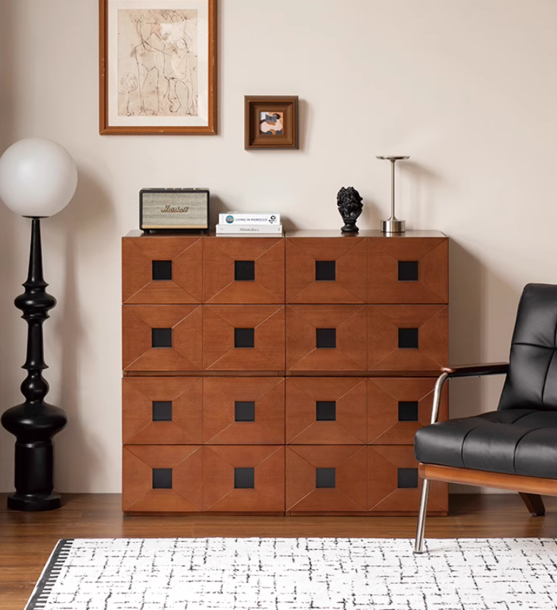 Solid Poplar Wood Modular Side Cabinet - Vintage Style Storage for Living Room, Bedroom & Office