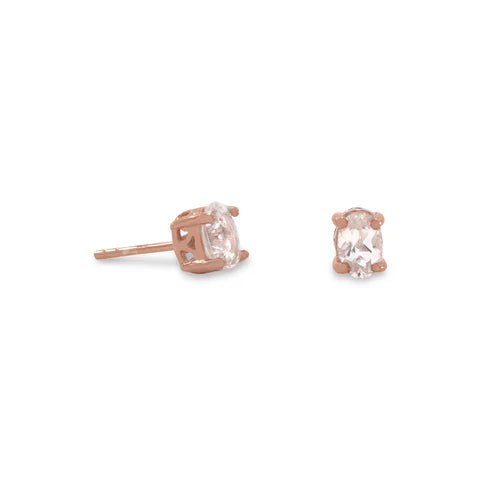 14K Rose Gold Plated Morganite Stud Earrings for Women - Dainty & Elegant Jewelry Gift for Birthday, Anniversary, Valentine's Day
