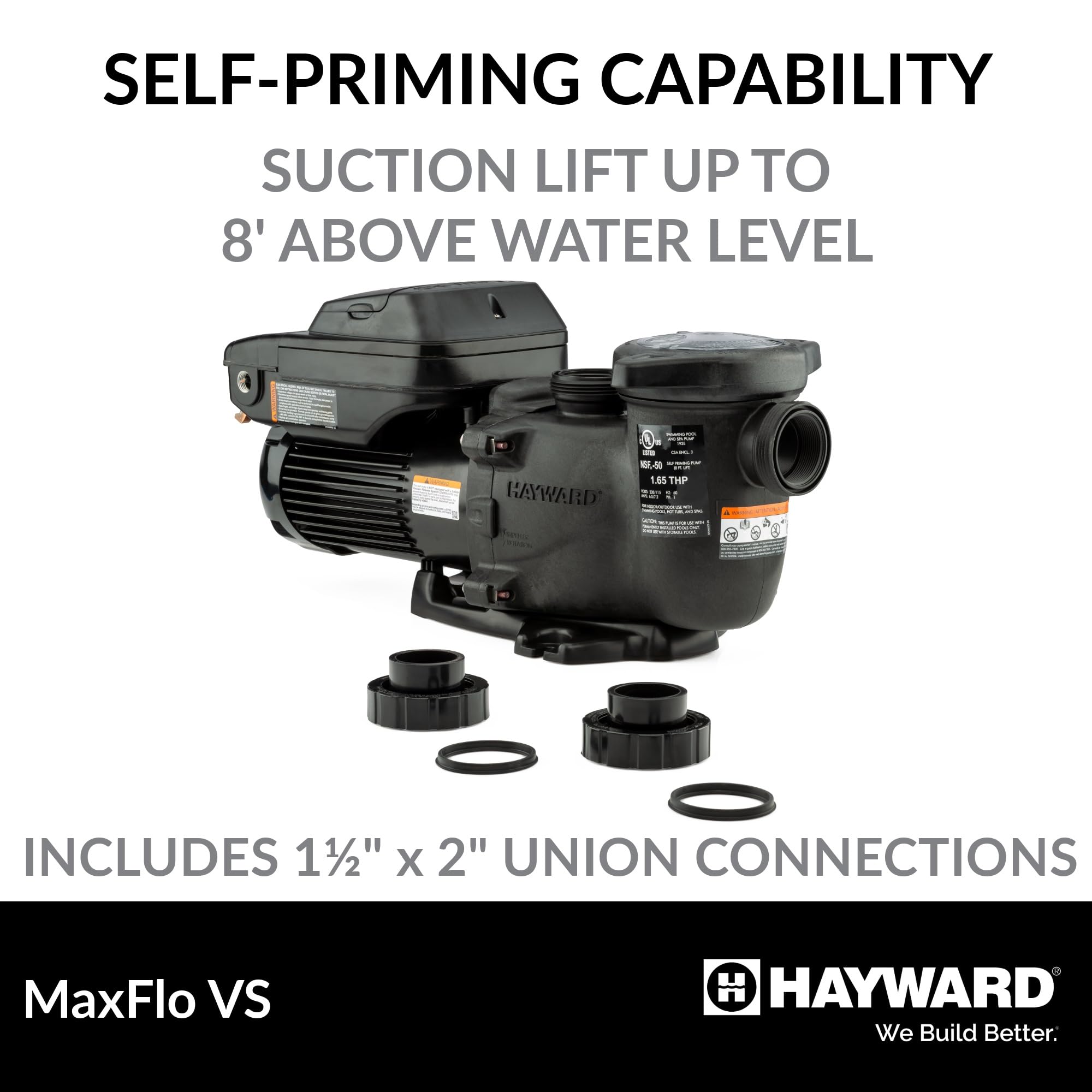 Hayward W3SP2303VSP MaxFlo VS Variable-Speed Pool Pump, Black - Energy-Efficient Pool Pump for Inground and Above Ground Pools