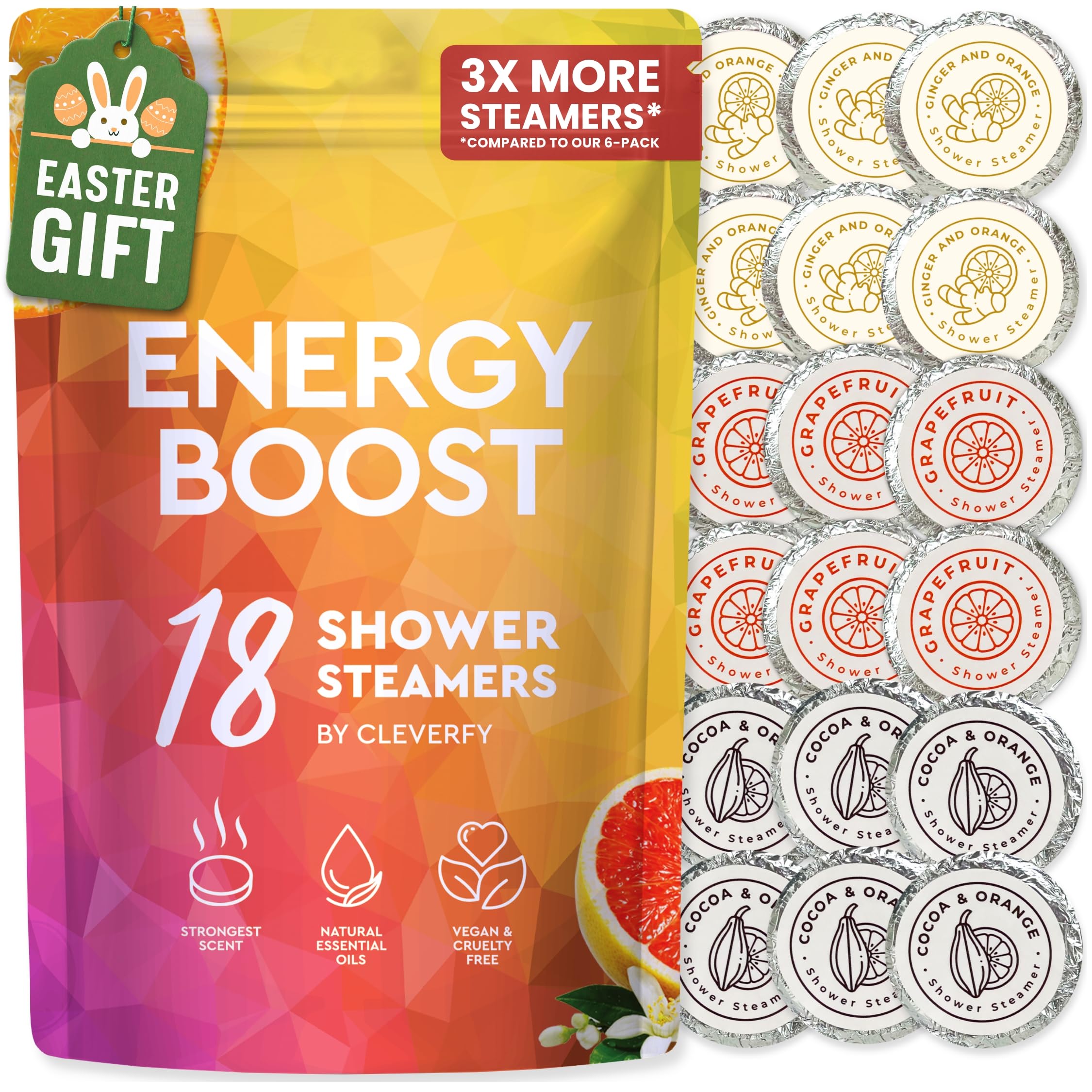 Cleverfy Aromatherapy Shower Steamers - Citrus Essential Oil Shower Bombs, Set of 18 for Relaxation & Stress Relief | Perfect for Bath, Spa & Self-Care