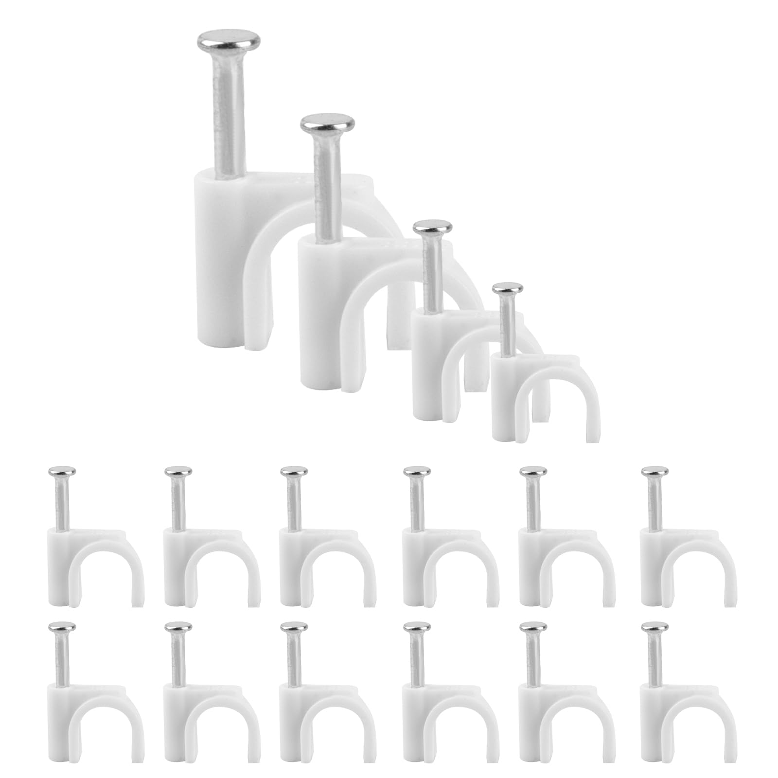 400pcs Cable Clips with Nails, Wall Cable Organizer, Round Cable Clamps for 4mm/6mm/8mm/10mm Wires - Perfect for Home Office, TV, Computer & Router Cable Management