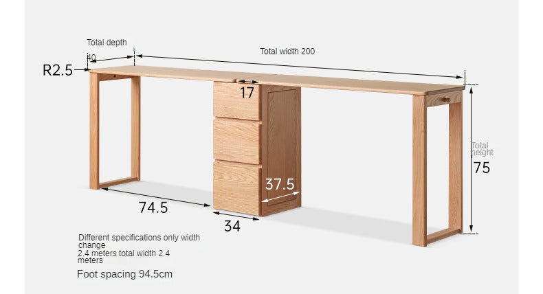 Solid Oak Wood Narrow Long Table with Storage Cabinet - Perfect for Small Spaces, Entryways & Home Offices