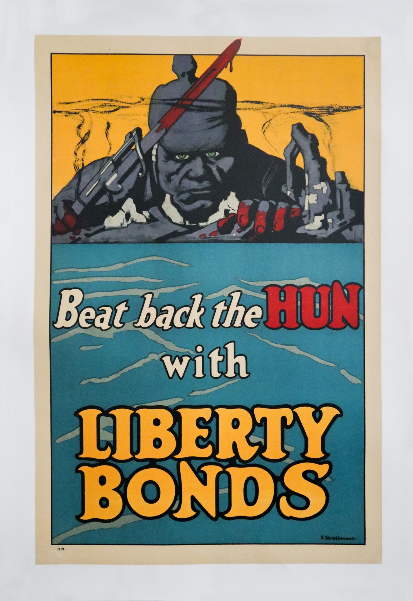 1918 Original Vintage U.S. WWI Propaganda Poster - Beat Back the Hun Liberty Bonds by Frederick Strothmann - WW1 Collectible Memorabilia for History Buffs & Home Decor