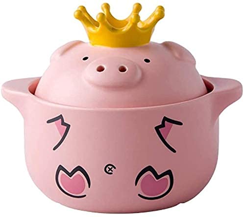 Adorable Pink Ceramic Pig Casserole Pot with Lid - 1.69 Quart Clay Cooking Pot for Stew, Soup & Hot Pot - Oven & Stovetop Safe - Perfect for Family Meals & Dinner Parties (Pink)