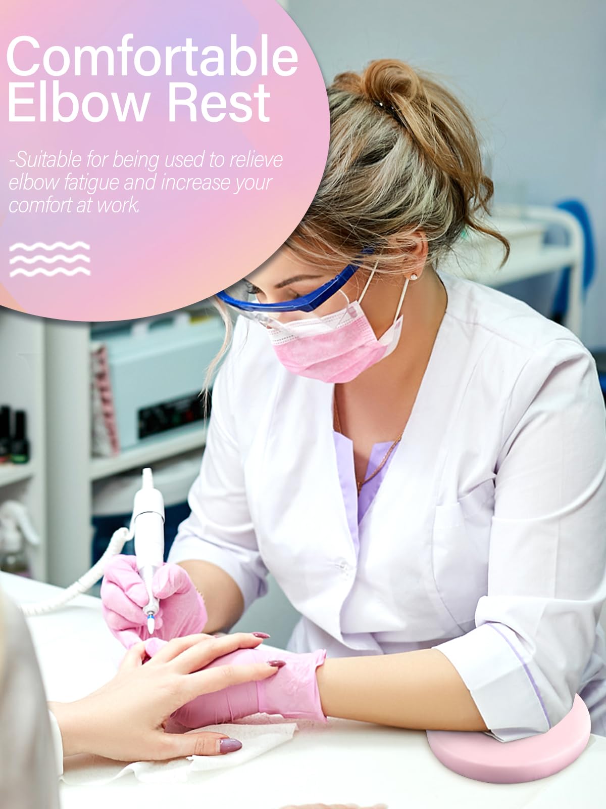 2PCS Nail Tech Elbow Rest Cushion - Soft Gel Arm Support Pad for Manicurists & Nail Artists - Ergonomic Hand Rest for Salon, Spa & Home Use (Pink)