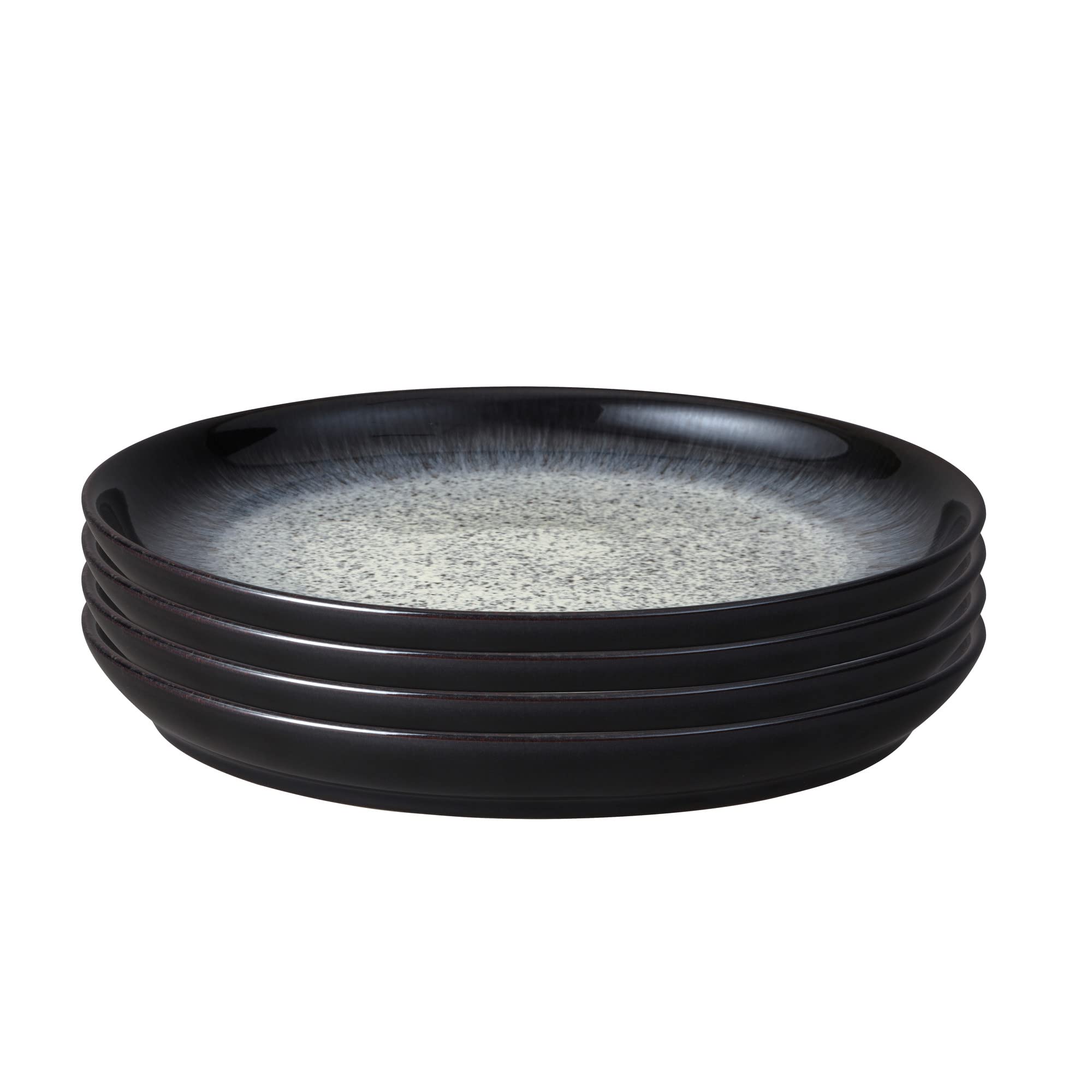 Denby Halo Coupe Dinner Plates Set of 4 - 26cm Black & Grey Ceramic Stoneware Plates - Dishwasher & Microwave Safe - Chip & Crack Resistant - Elegant Tableware for Dining, Entertaining & Everyday Use