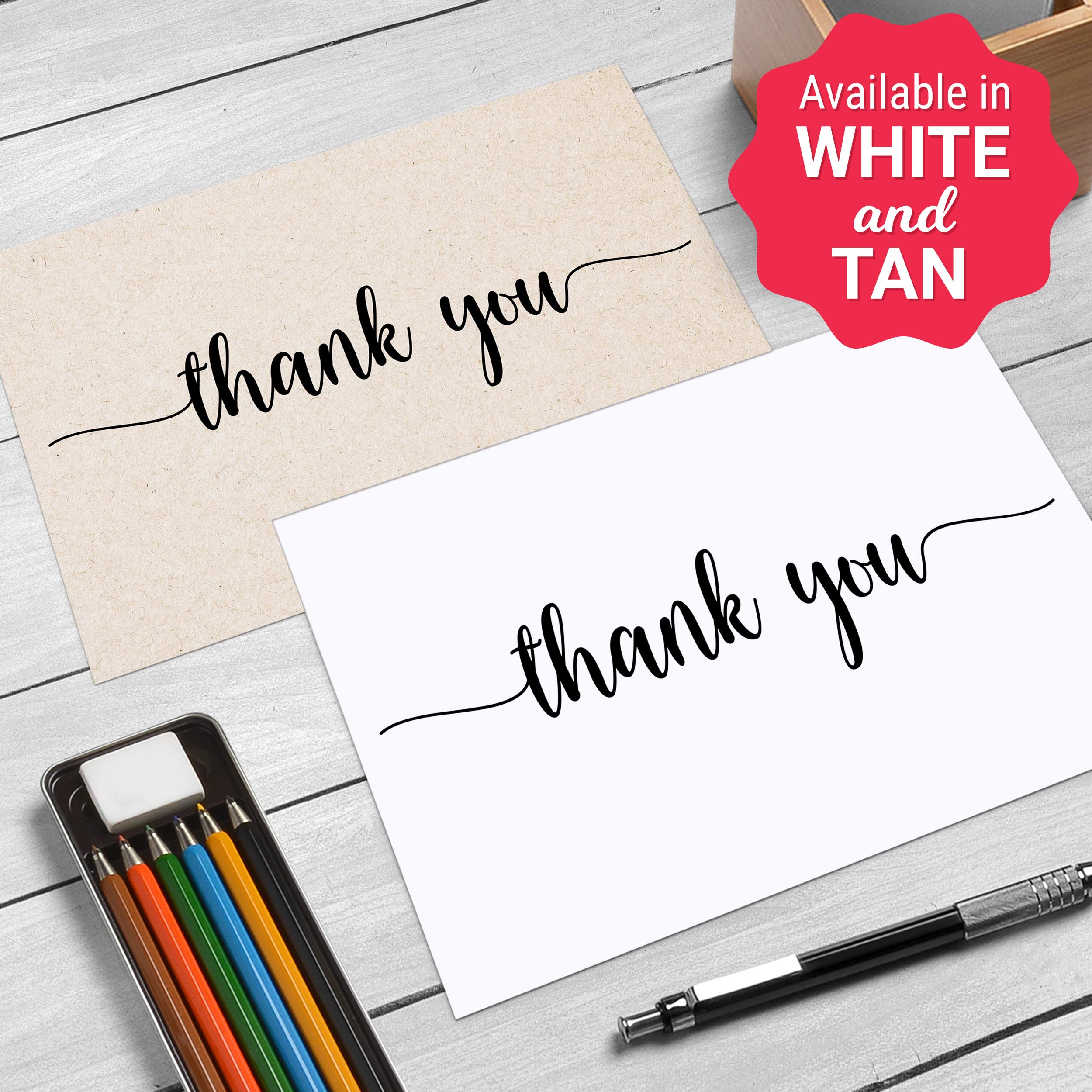 50 Pack 4x6 Inch Blank Thank You Postcards with Mailing Side - Premium White Cardstock, Modern Script Design | Made in USA | Perfect for Wedding, Business, Graduation & Customer Appreciation