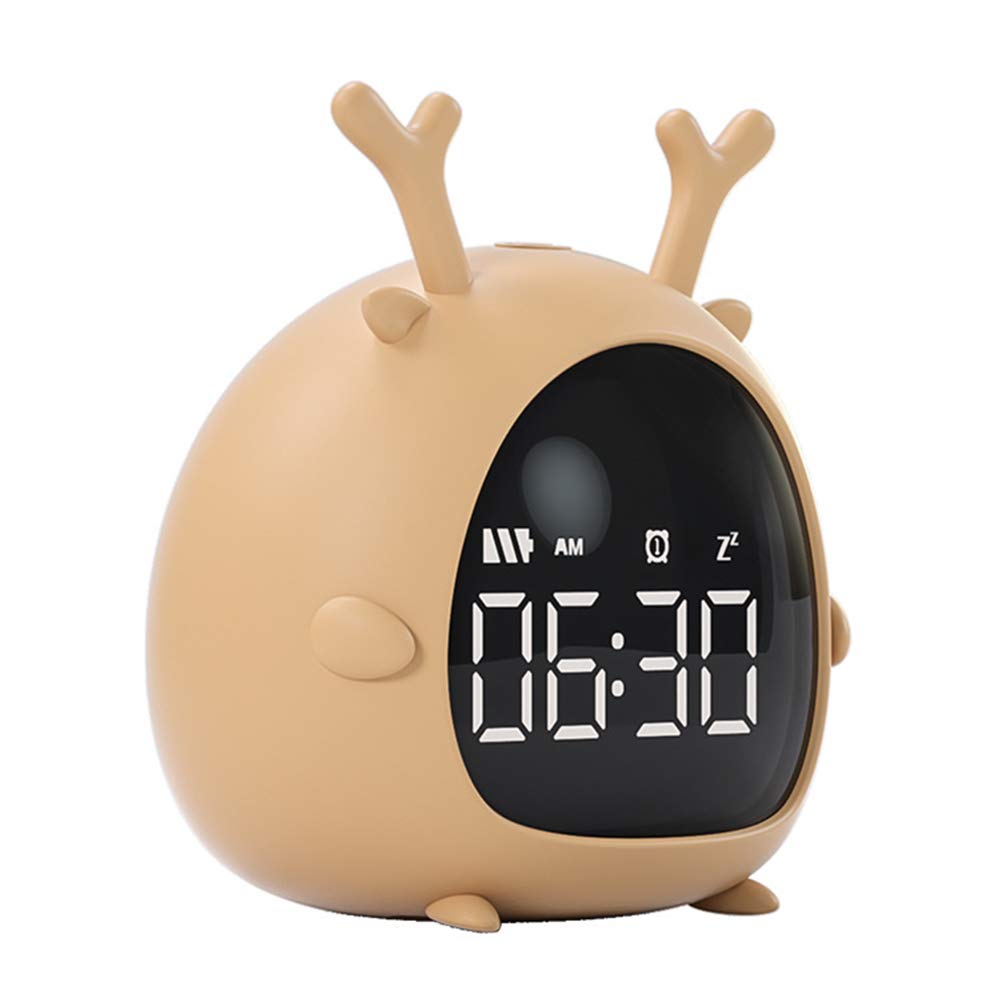 SONGBIRDTH Cartoon Mini USB Rechargeable Digital Alarm Clock for Kids - LED Display, Night Light, Bedside & Desk Clock for Bedroom, School, Travel - Brown (Perfect for Boys & Girls Gift)