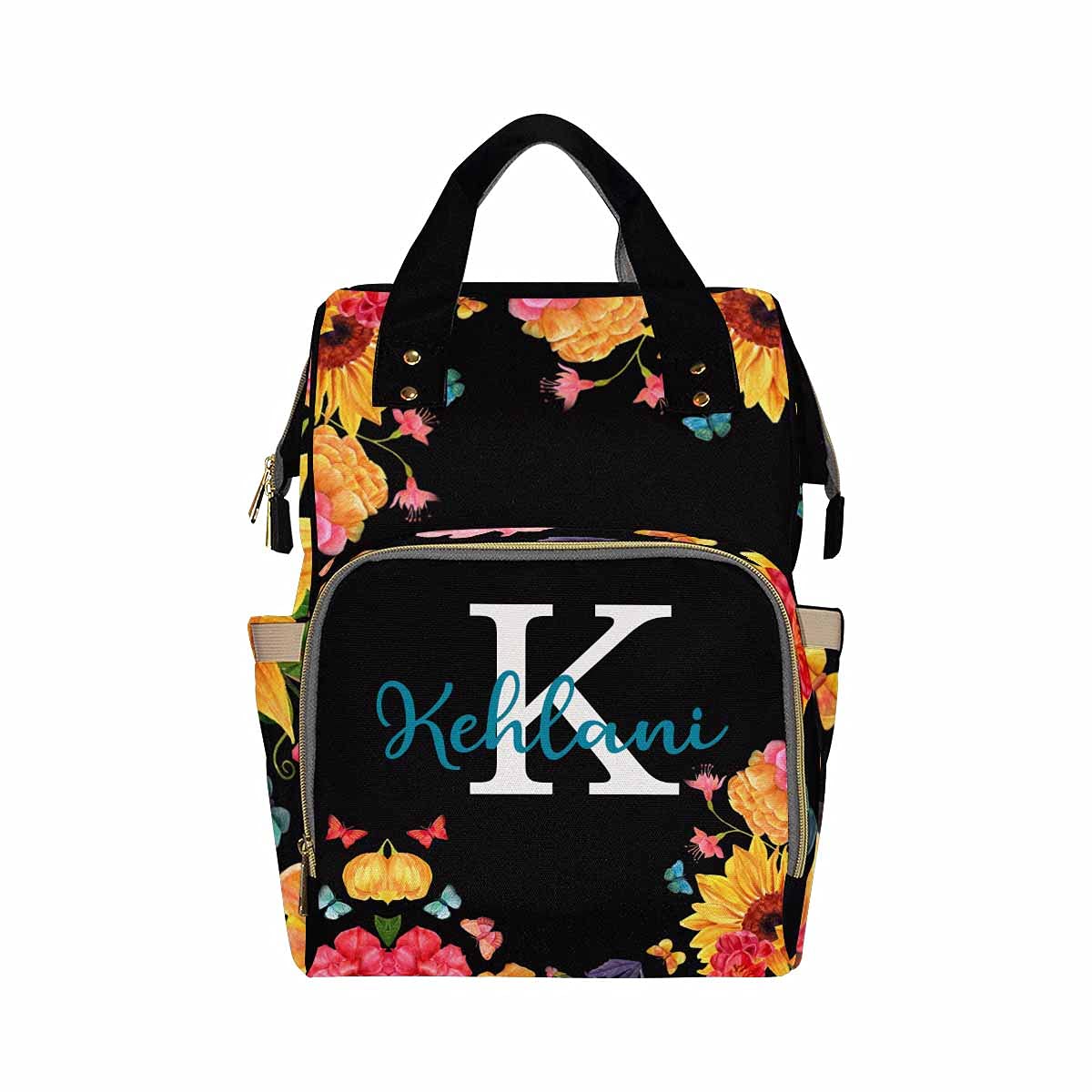 Custom Personalized Diaper Backpack for Moms - Waterproof Baby Diaper Bag with Name Embroidery, Sunflower Design, Multifunctional Travel Daypack for Nursing, Baby Girl & Boy Essentials - Perfect Gift for New Moms, Ideal for Daycare, Hospital Visits & Family Outings