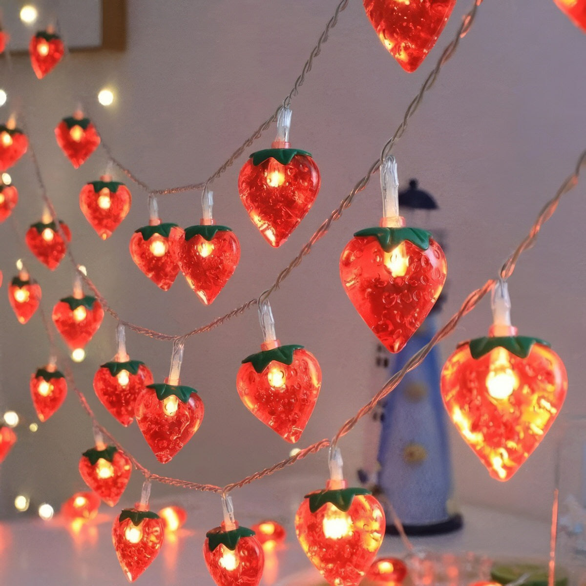 Strawberry String Lights - 20ft 100 LED Fairy Lights for Bedroom, Garden, Party Decor - Waterproof & Dimmable Romantic Lighting for Wedding, Christmas, Outdoor
