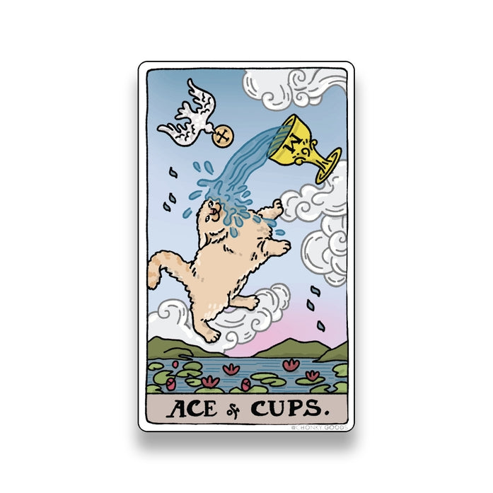 Ace of Cups Tarot Cat Meme Stickers - Minor Arcana Decals for Journaling, Scrapbooking & Gift Wrapping - Funny Cat Tarot Stickers for Planners, Laptops & Water Bottles