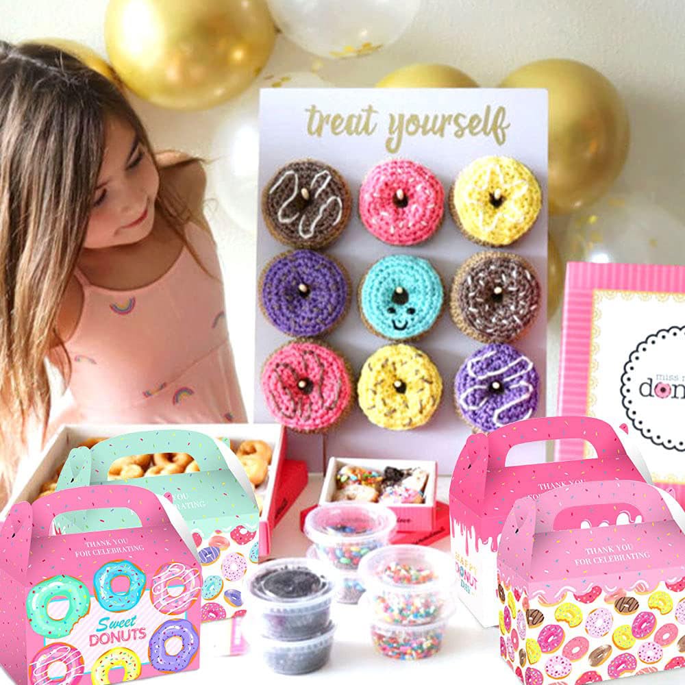 12 Pack Donut Party Favor Bags - Colorful Candy & Goodie Bags for Kids Birthday Parties, Baby Showers & School Events - Fun Donut-Themed Party Supplies for Celebrations