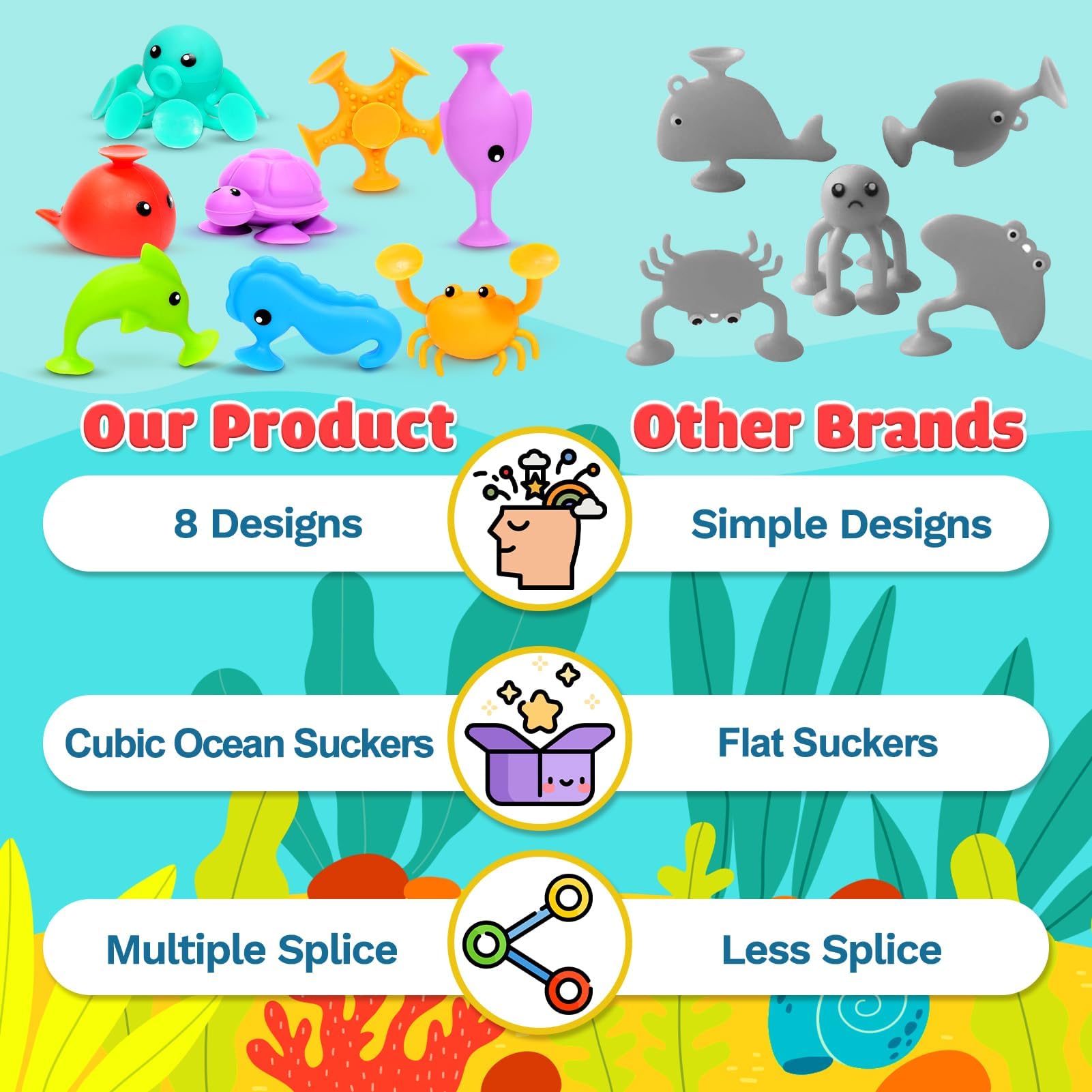 Suction Bath Toys for Kids - Fine Motor Window Toys, Silicone Ocean Animal Suction Cup Toys with Dinosaur Eggshell, Sensory Travel Toys for Toddlers, Autism/ADD/ADHD Friendly - Perfect for Bathtime Fun, Car Windows, and Sensory Play Therapy
