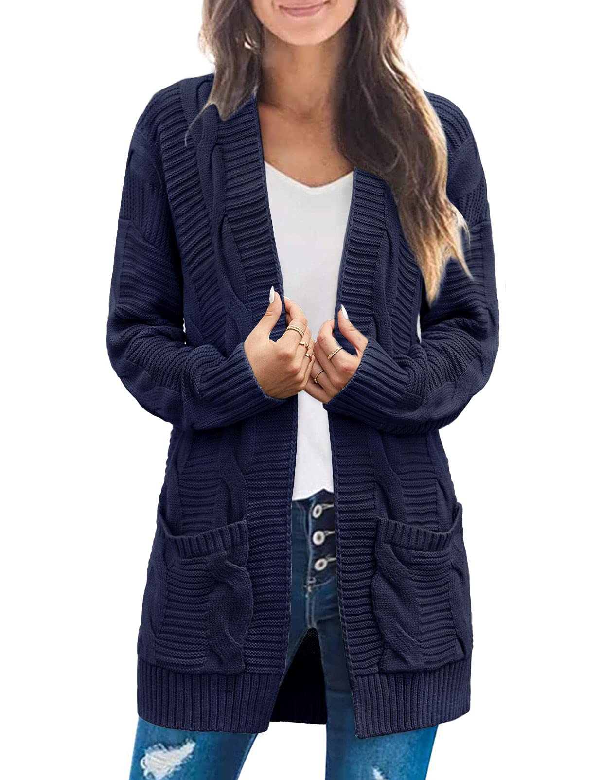 MEROKEETY Women's 2025 Long Sleeve Cable Knit Cardigan Sweater - Open Front Fall Winter Coat - Cozy Oversized Knitwear for Office, Date Night & Casual Outfits
