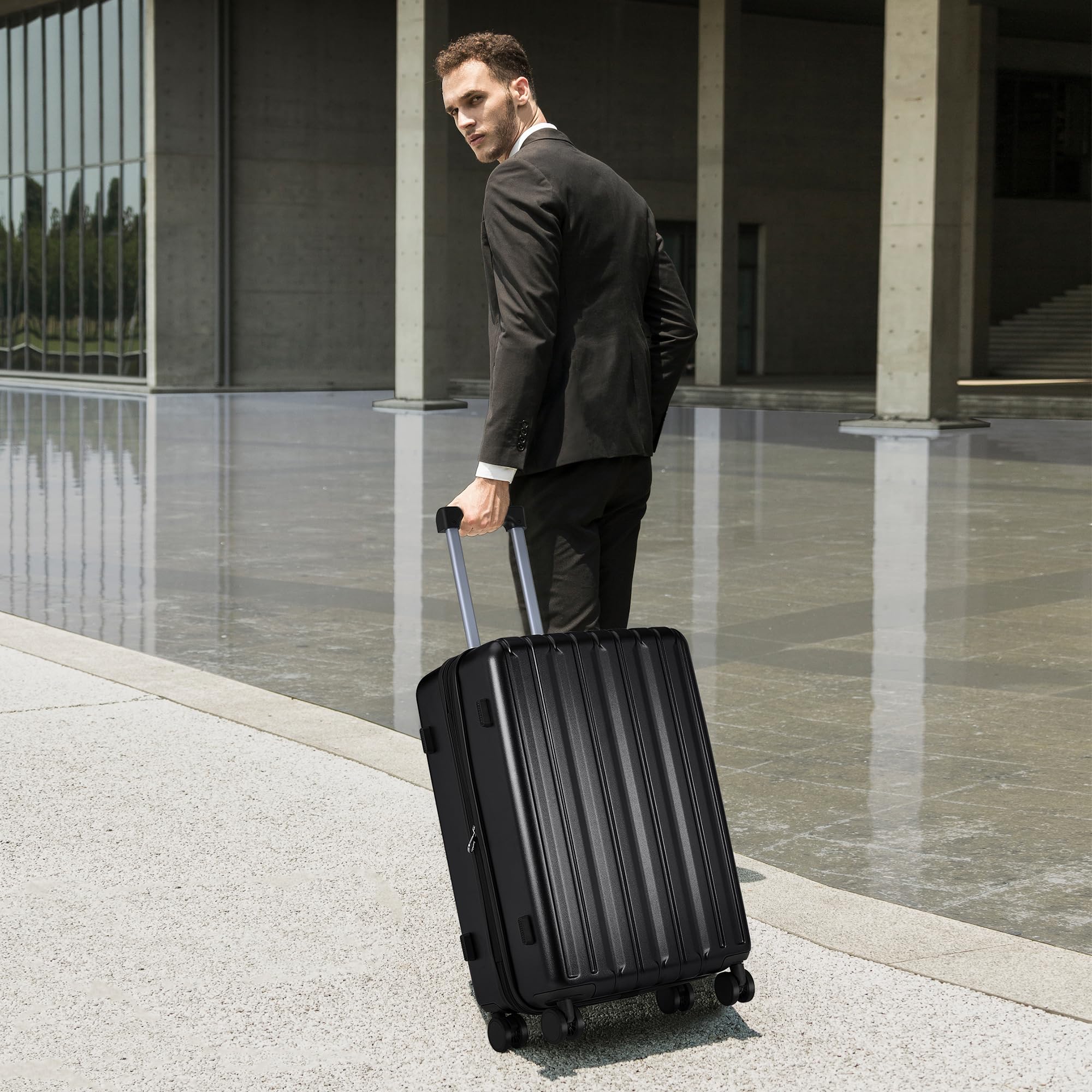 SHOWKOO 3-Piece Hardside Luggage Set - 100% Polycarbonate Ultra Durable Expandable Suitcases with TSA Lock & 360° Spinner Wheels (20in, 24in, 28in, Black) - Perfect for International Travel, Family Vacations & Business Trips