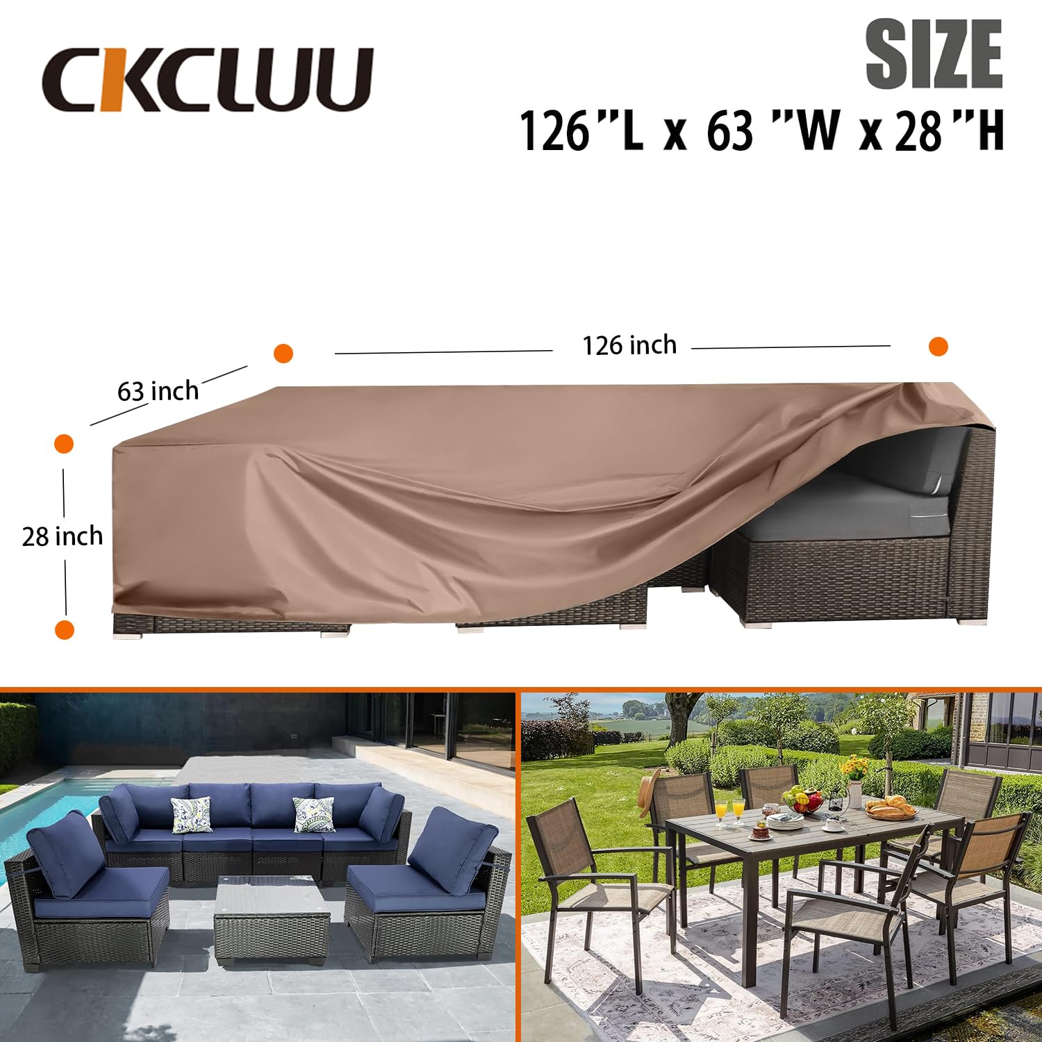 Heavy Duty Waterproof Patio Furniture Cover - Outdoor Sectional Sofa & Dining Set Protector (126