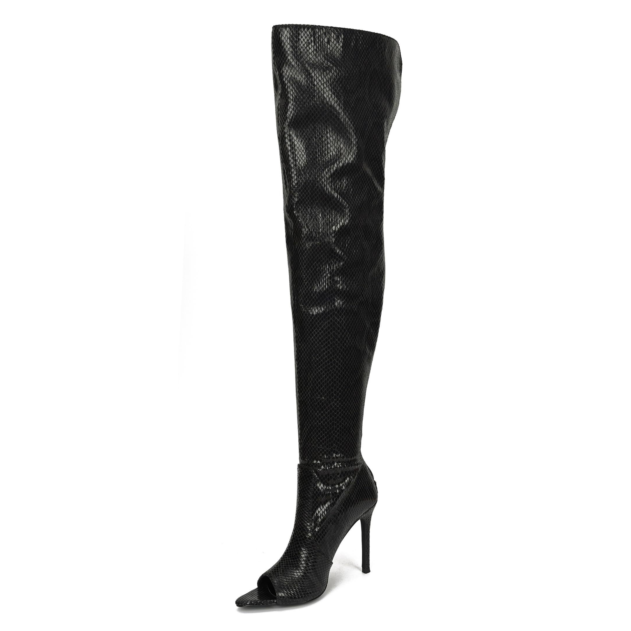 Cape Robbin Toxic Faux Snake Thigh High Over The Knee Boots for Women - Peep Toe Stiletto Heel Fashion Dress Boots | Perfect for Night Out, Party & Evening Wear