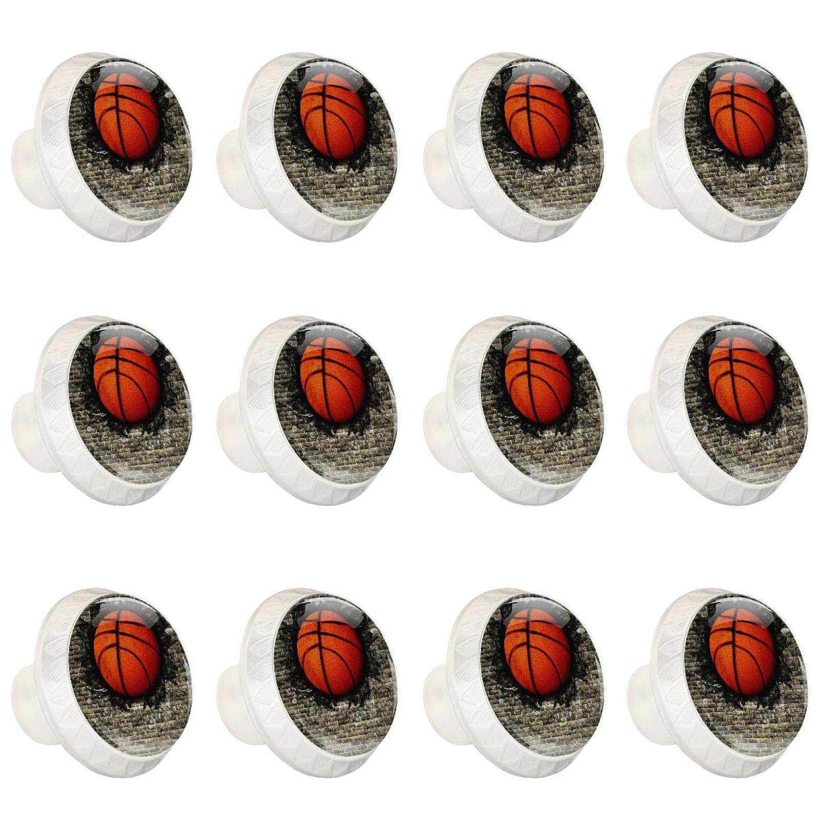 12Pcs Crystal Basketball Drawer Knobs - 35mm Glass Cabinet Pulls for Home & Office Decor