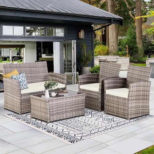 Gray Wicker&beige Cushions