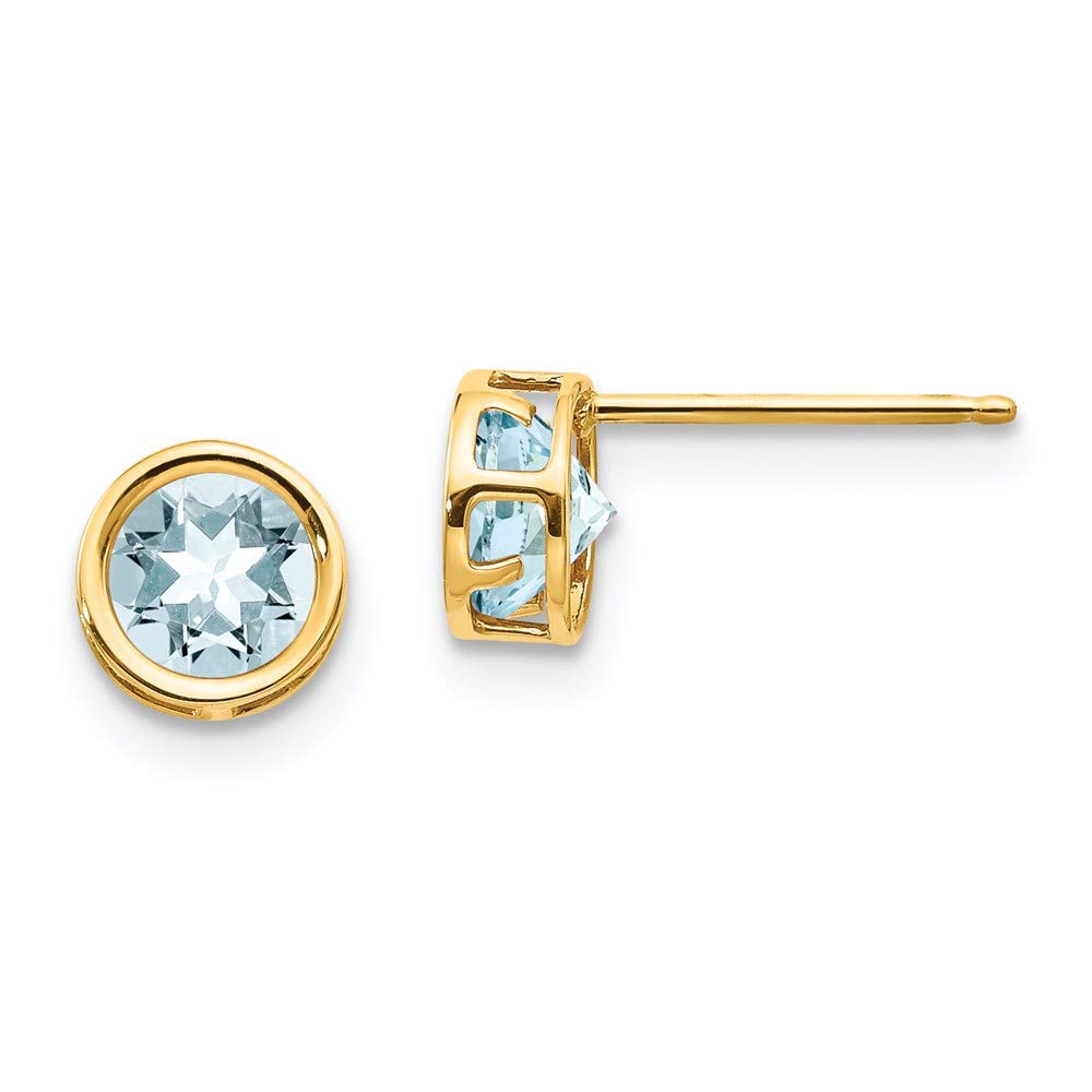 14K Yellow Gold March Birthstone Earrings for Women - 5mm Round Aquamarine Studs | Perfect for Gifts, Anniversaries & Everyday Wear