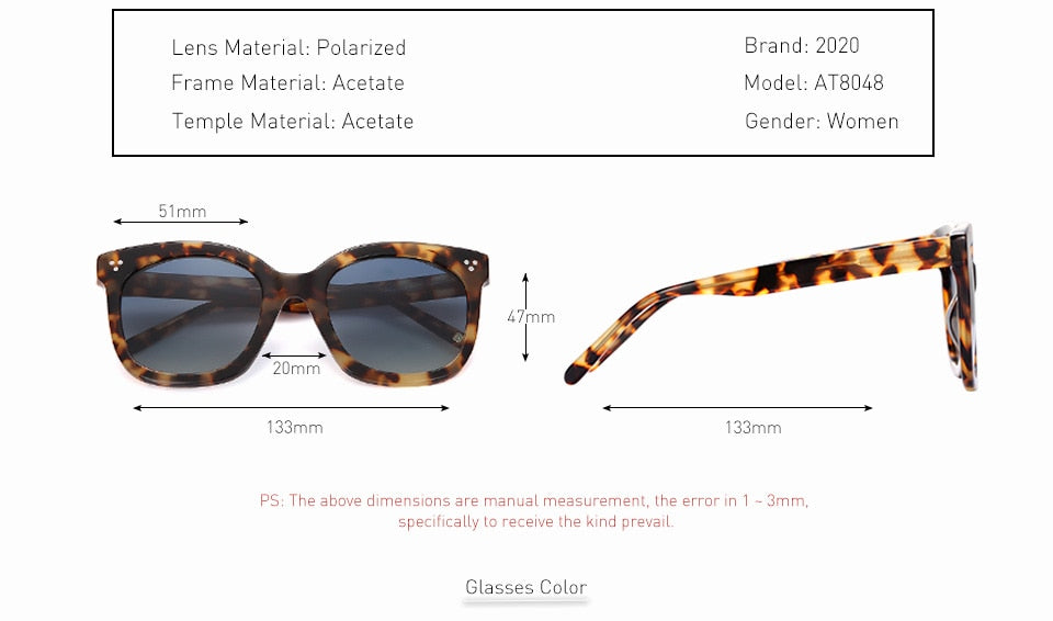 20/20 Classic Polarized Acetate Unisex Sunglasses AT8048 - UV Protection for Men & Women - Perfect for Driving, Beach & Outdoor Activities
