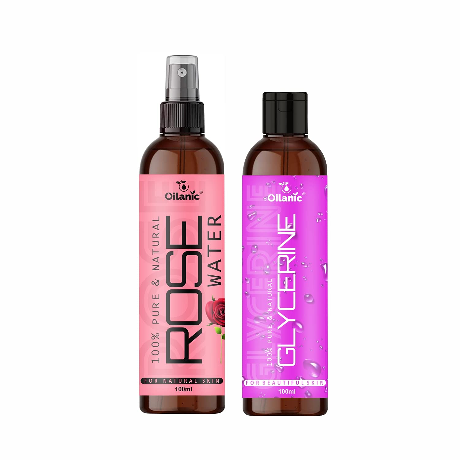 Oilanic Premium Rose Water & Glycerin Facial Toner for Men & Women - Hydrating & Soothing Skin Care Set (2 x 100ml) - Perfect for Dry Skin, After Shave, and Makeup Removal