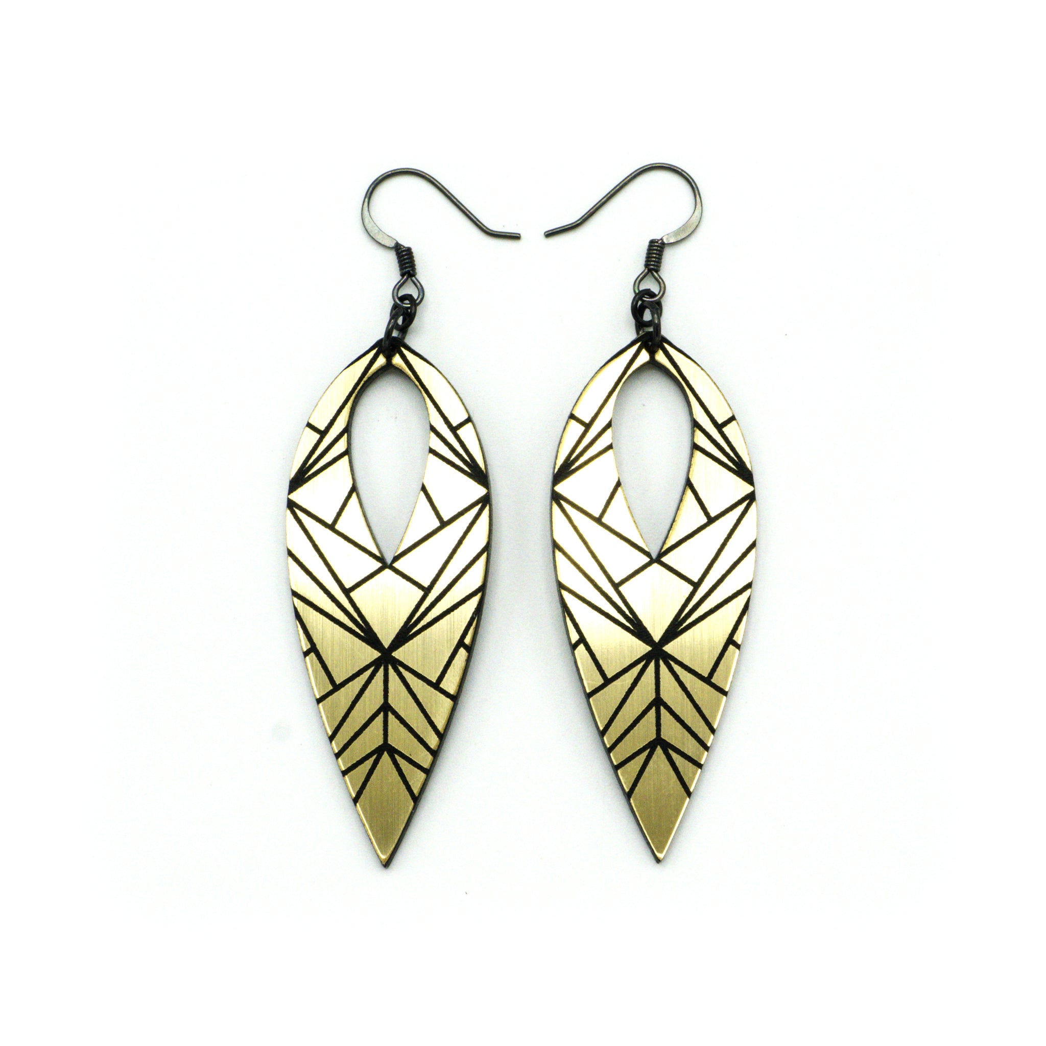 Nativas [05] Acrylic Earrings - Brushed Gold & Black | Lightweight Fashion Jewelry for Women, Perfect for Parties, Weddings & Everyday Wear
