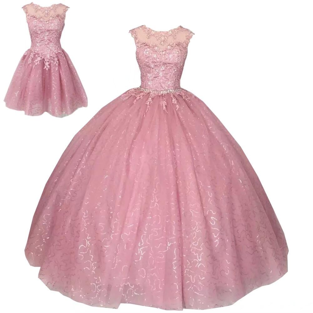 2025 Sparkly Puffy Ball Gown Quinceanera Dress with Detachable Sheer Neck Lace - 2 Piece Formal Prom Dress for Sweet 16, Homecoming & Special Occasions