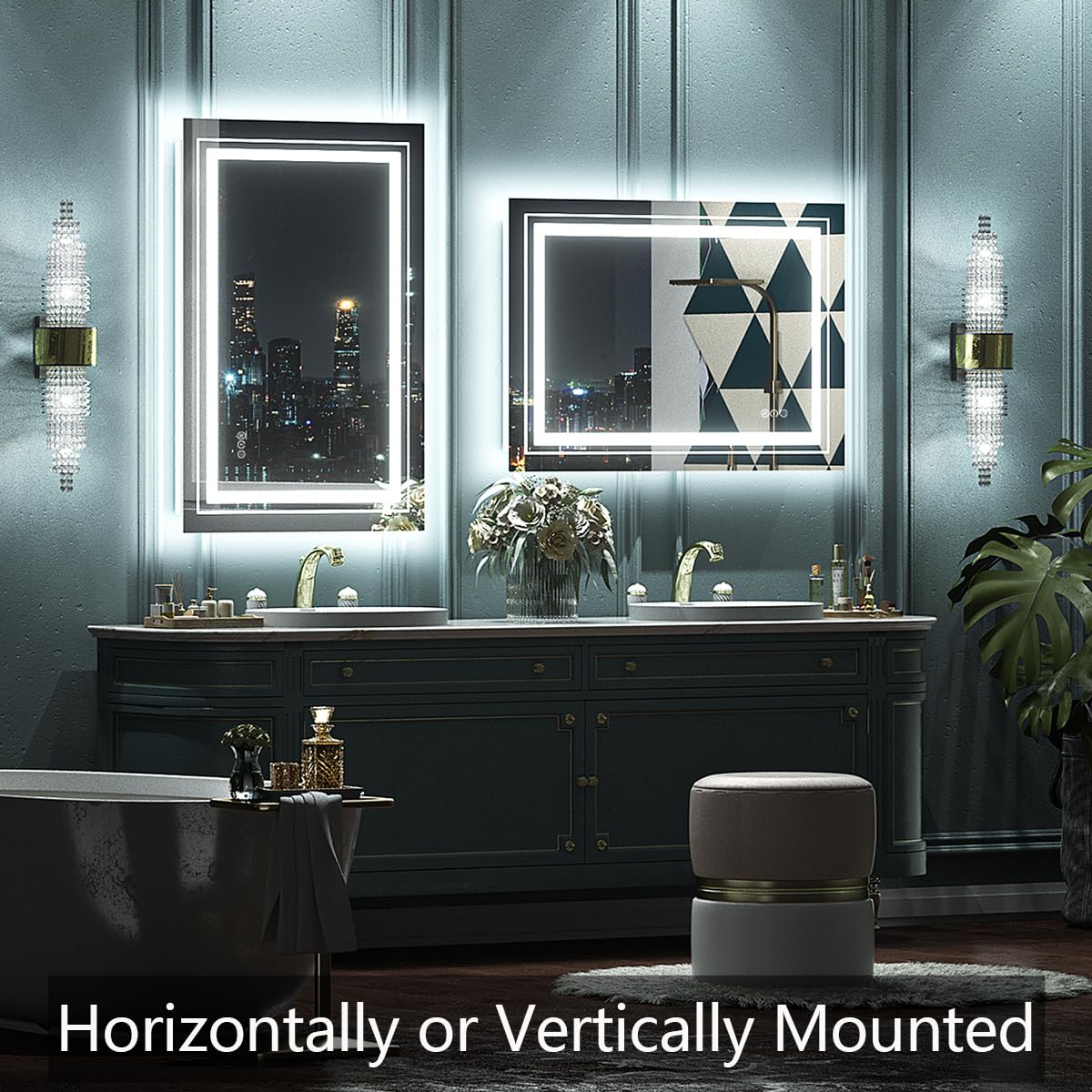 24x32 Inch LED Bathroom Mirror with Front & Back Lighting - Dimmable Anti-Fog Vanity Mirror with Memory Function, Shatterproof Design (Horizontal/Vertical Mounting) - Perfect for Modern Bathrooms, Makeup Application and Home Decor