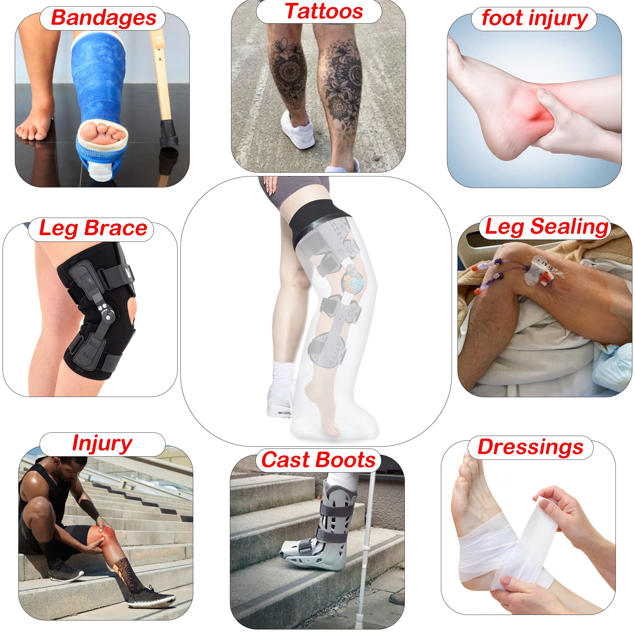 KT1190 Waterproof Full Leg Cast Cover for Shower - Reusable Adult Leg Cast Protector for Broken Leg, Knee, Foot & Ankle Wounds or Burns - Ideal for Post-Surgery, Injury Recovery & Daily Hygiene Care