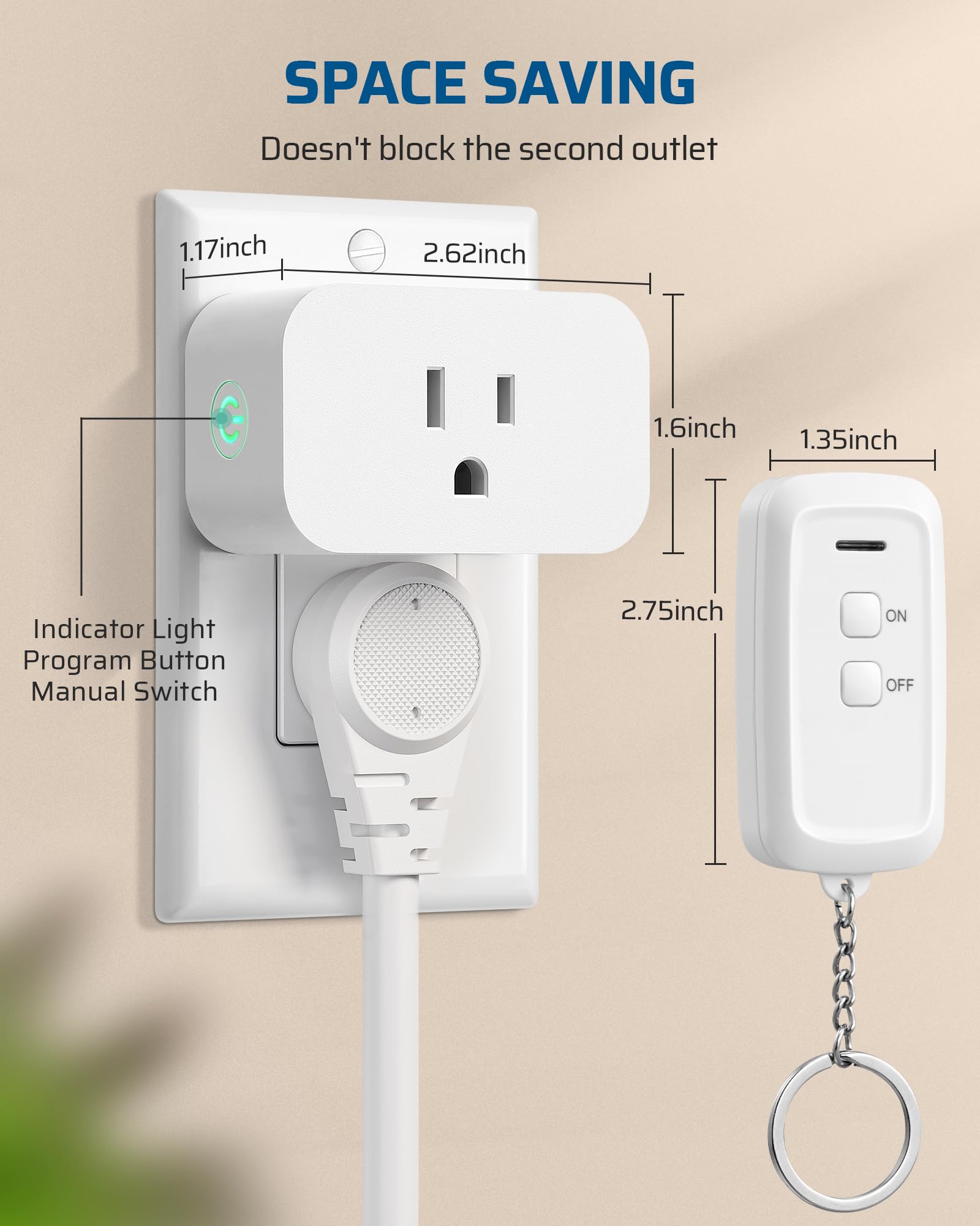 DEWENWILS Indoor Wireless Remote Control Outlet Switch - 15A/1875W, 100ft RF Range, No Wiring Needed, Compact & Programmable Design - Perfect for Home Lighting, Appliances & Smart Home Automation