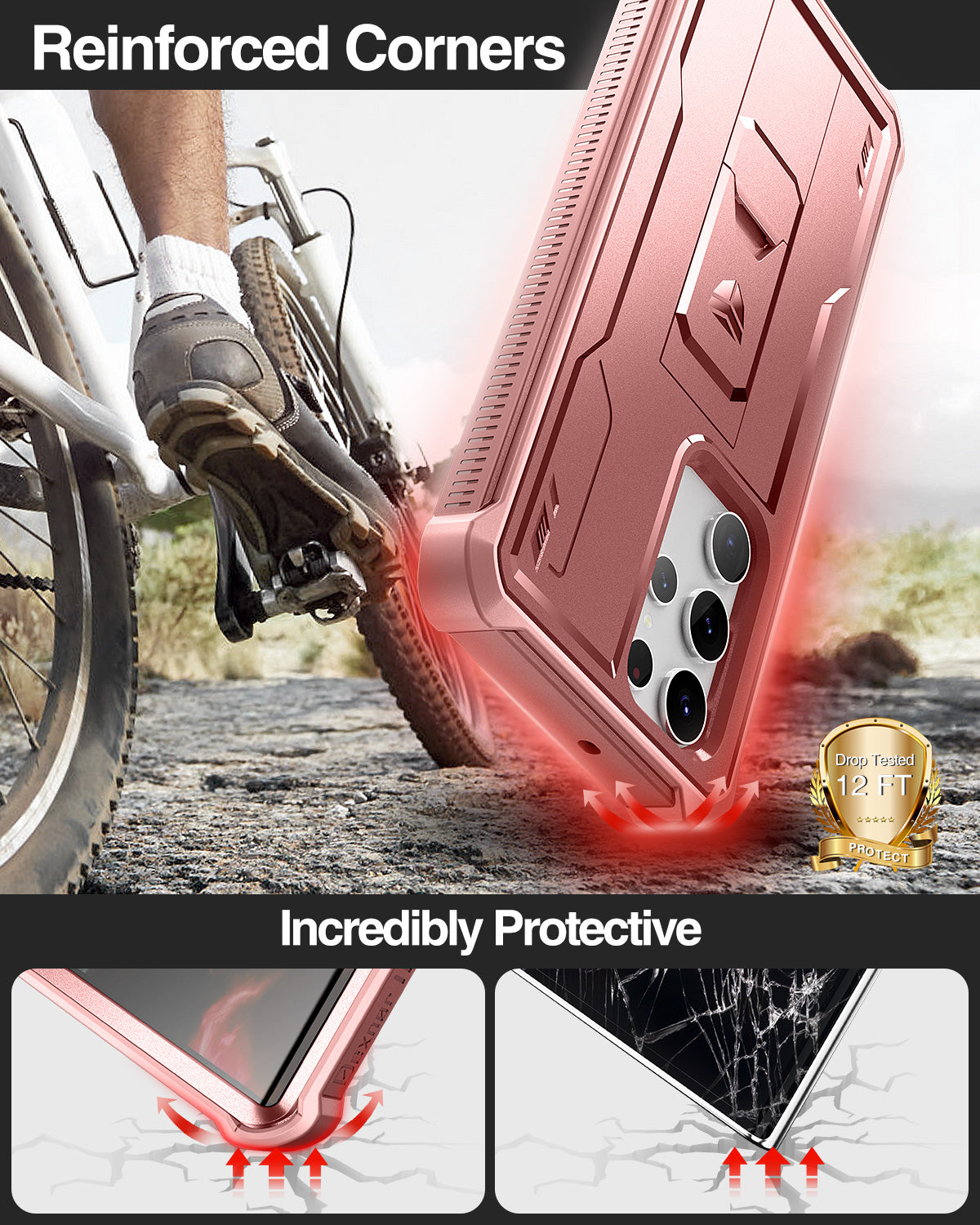 Dexnor Heavy Duty Shockproof Rugged Case for Samsung Galaxy S22 Ultra with Built-in Screen Protector, Full Body Bumper & Kickstand - Perfect for Outdoor Activities, Work, and Travel Protection