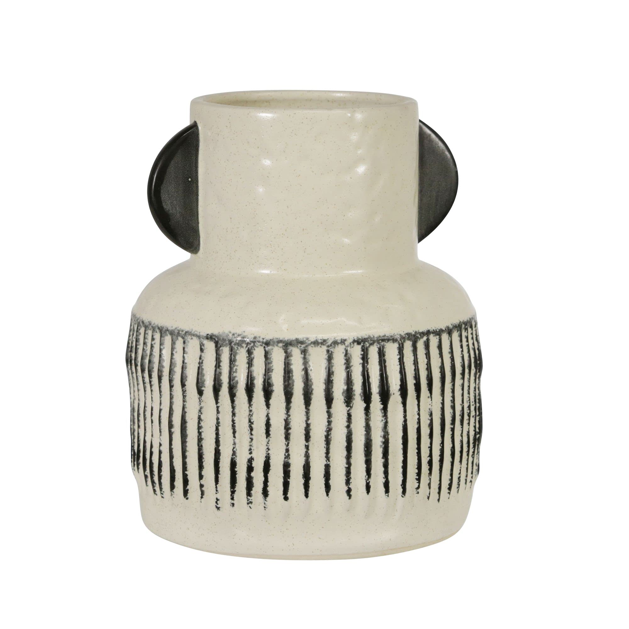 Kingston Living 8 Inch Round Ceramic Vase with Handles - Ivory and Black Home Decor for Living Room, Dining Table, or Wedding Centerpiece