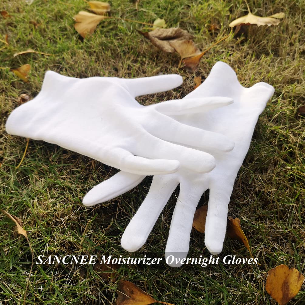 SANCNEE 12 Pairs White Cotton Gloves for Men - Large Size Moisturizing Overnight Gloves for Eczema & Dry Skin Care - Perfect for Nighttime Hand Treatment & Spa Relaxation